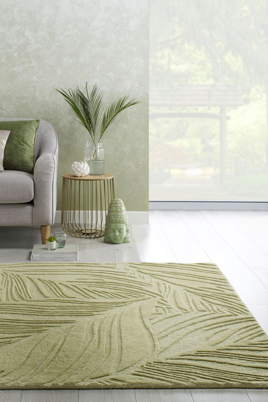 Wollteppich floral Grün-Beige 160 x 230 cm - LEVEN Kadima Design