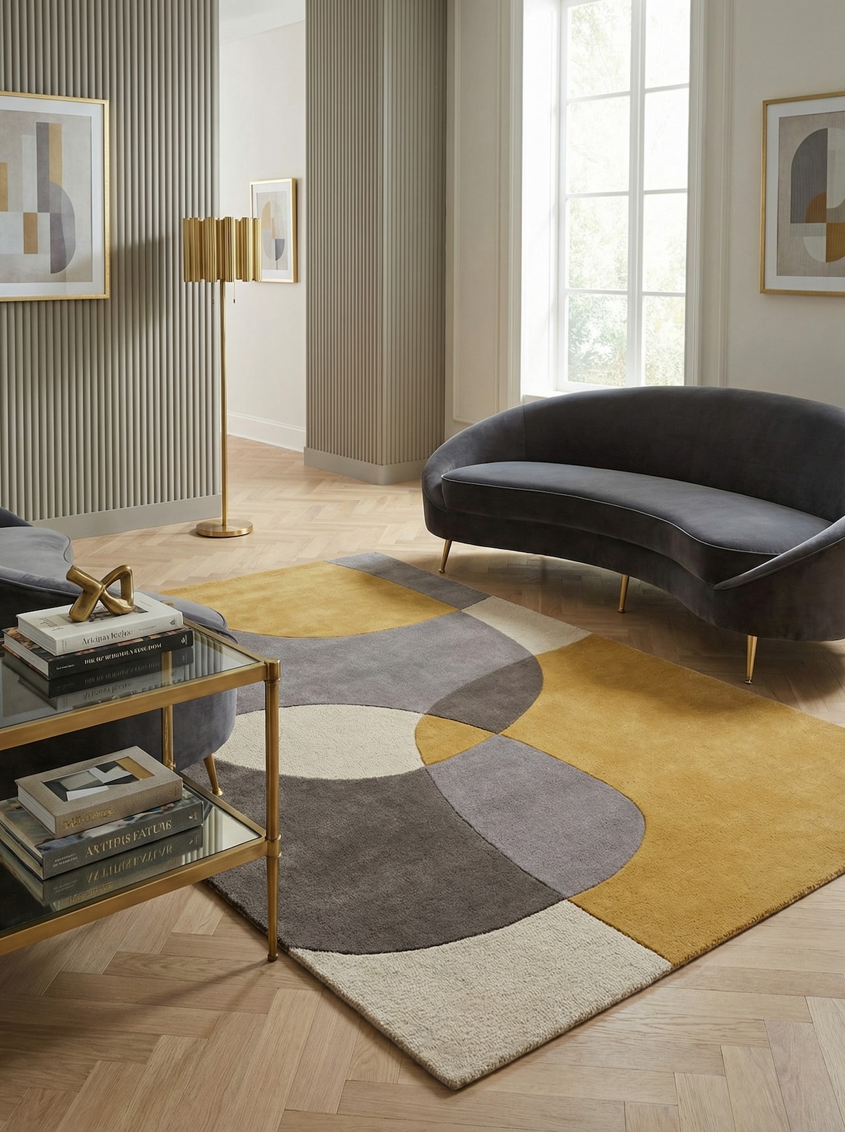 Wollteppich Hoch-Tief Ocker 120 x 170 cm - AIRE Kadima Design