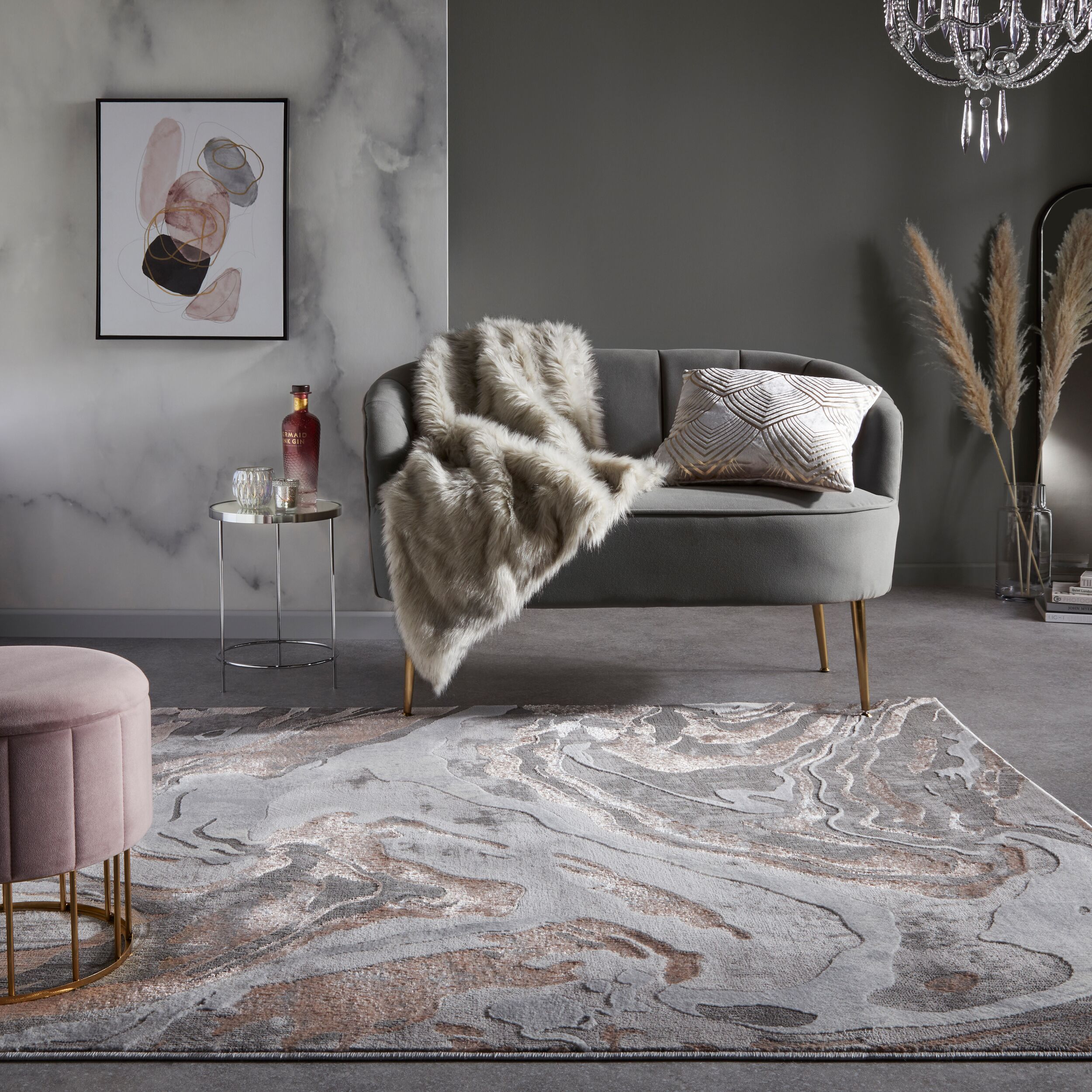 Teppich abstrakt Rosa-Grau 80 x 150 cm - OUSE | Kadima Design 