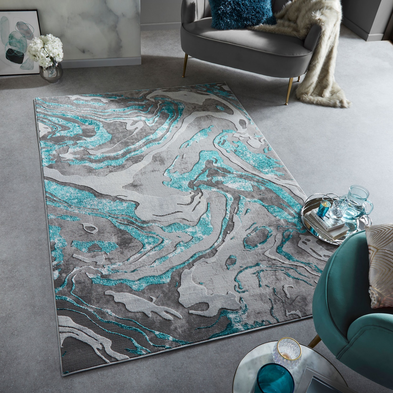 Teppich abstrakt Grün-Grau 80 x 150 cm - OUSE Kadima Design