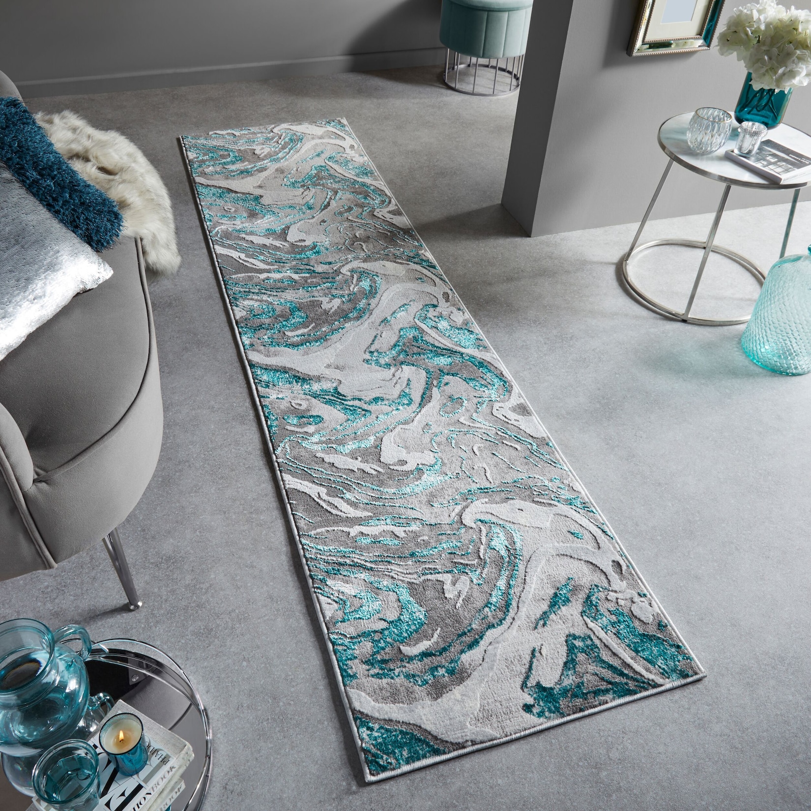 Läufer abstrakt Grün-Grau 80 x 300 cm - OUSE Kadima Design