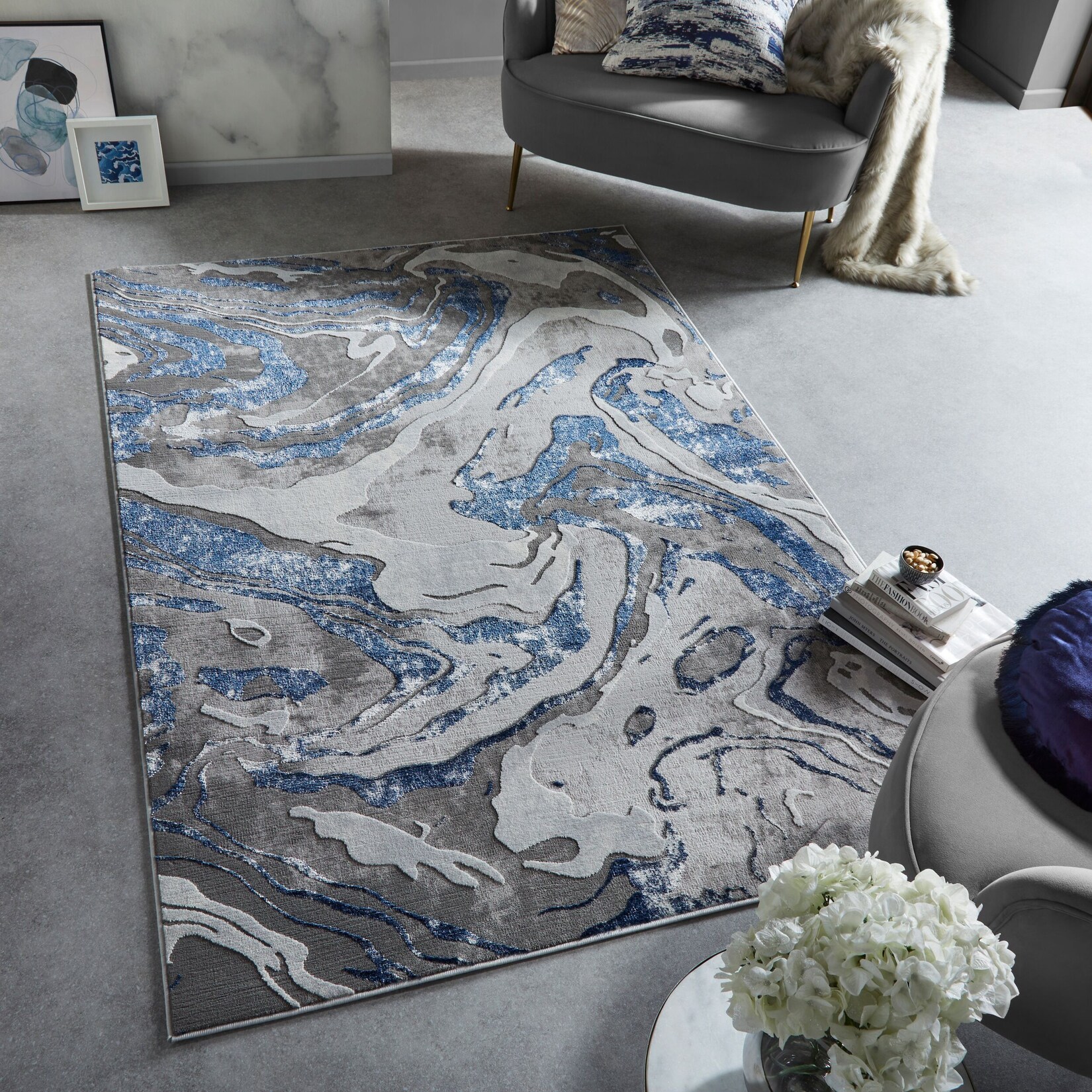 Teppich abstrakt Blau-Grau 80 x 150 cm - OUSE Kadima Design