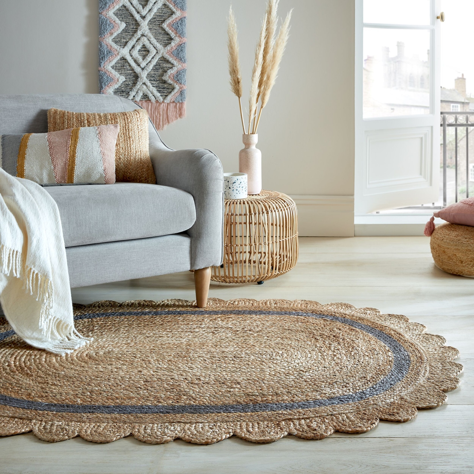 Jute-Teppich geometrisch Braun-Grau 120 x 170 cm - PLYM Kadima