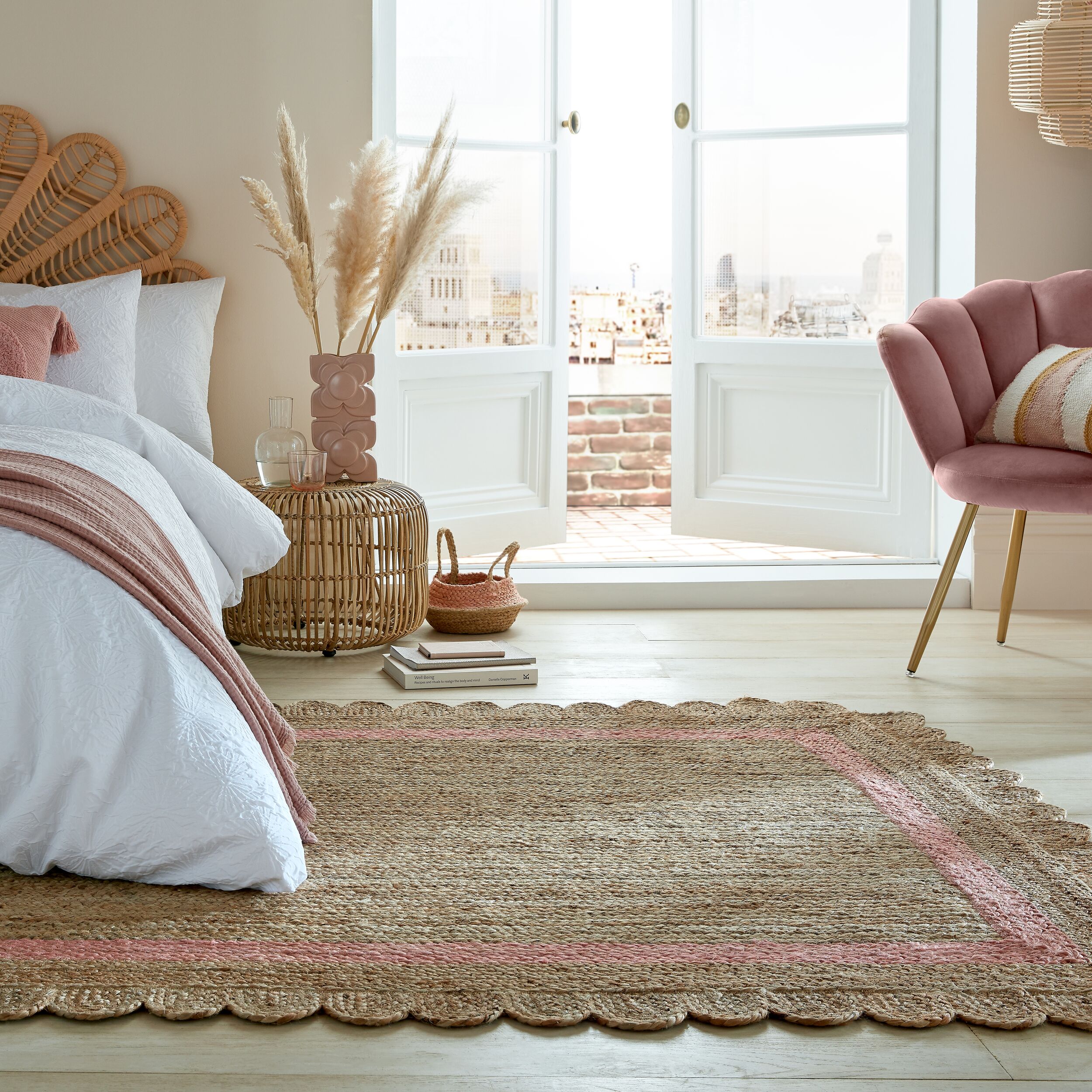 Jute-Teppich geometrisch Braun-Rosa 160 x 230 cm - PLYM | Kadima 