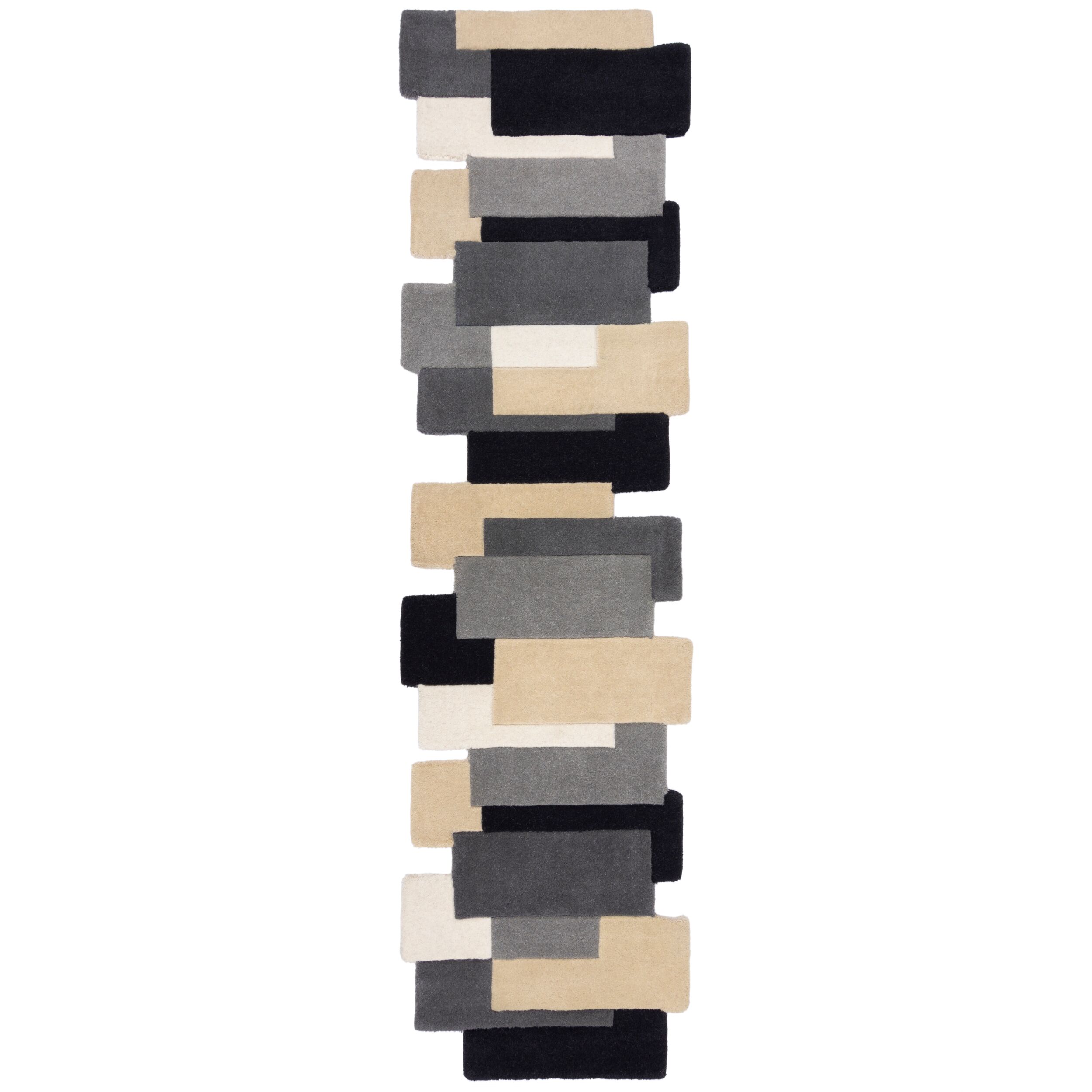 Handgetufteter Wollteppich "Thames Eva" - Geometrisch & Modern. Farbe: Grau-Beige, 60x230 cm | Kadima Design 