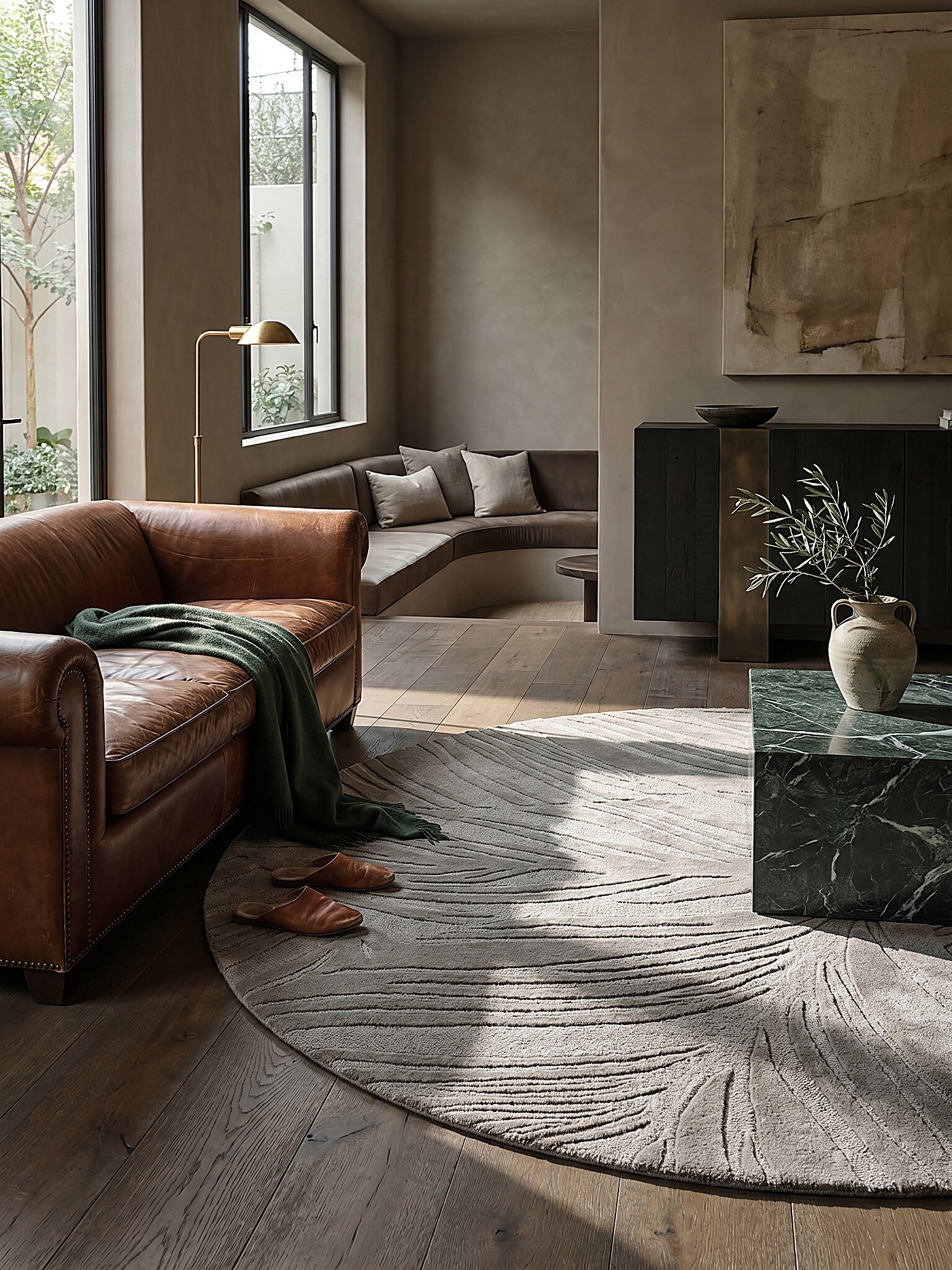 Wollteppich floral Grau &Oslash;160 cm - LEVEN | Kadima Design 