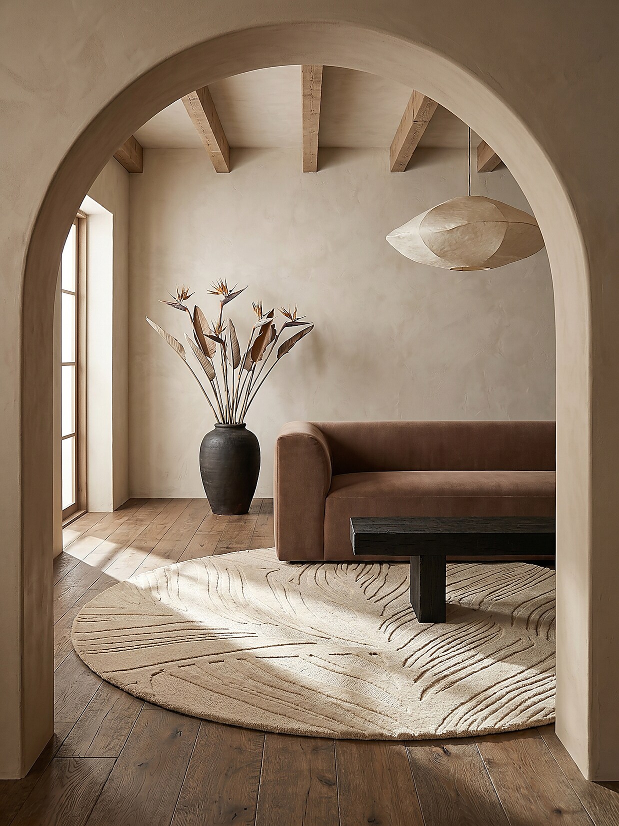 Wollteppich floral Beige Ø160 cm - LEVEN Kadima Design