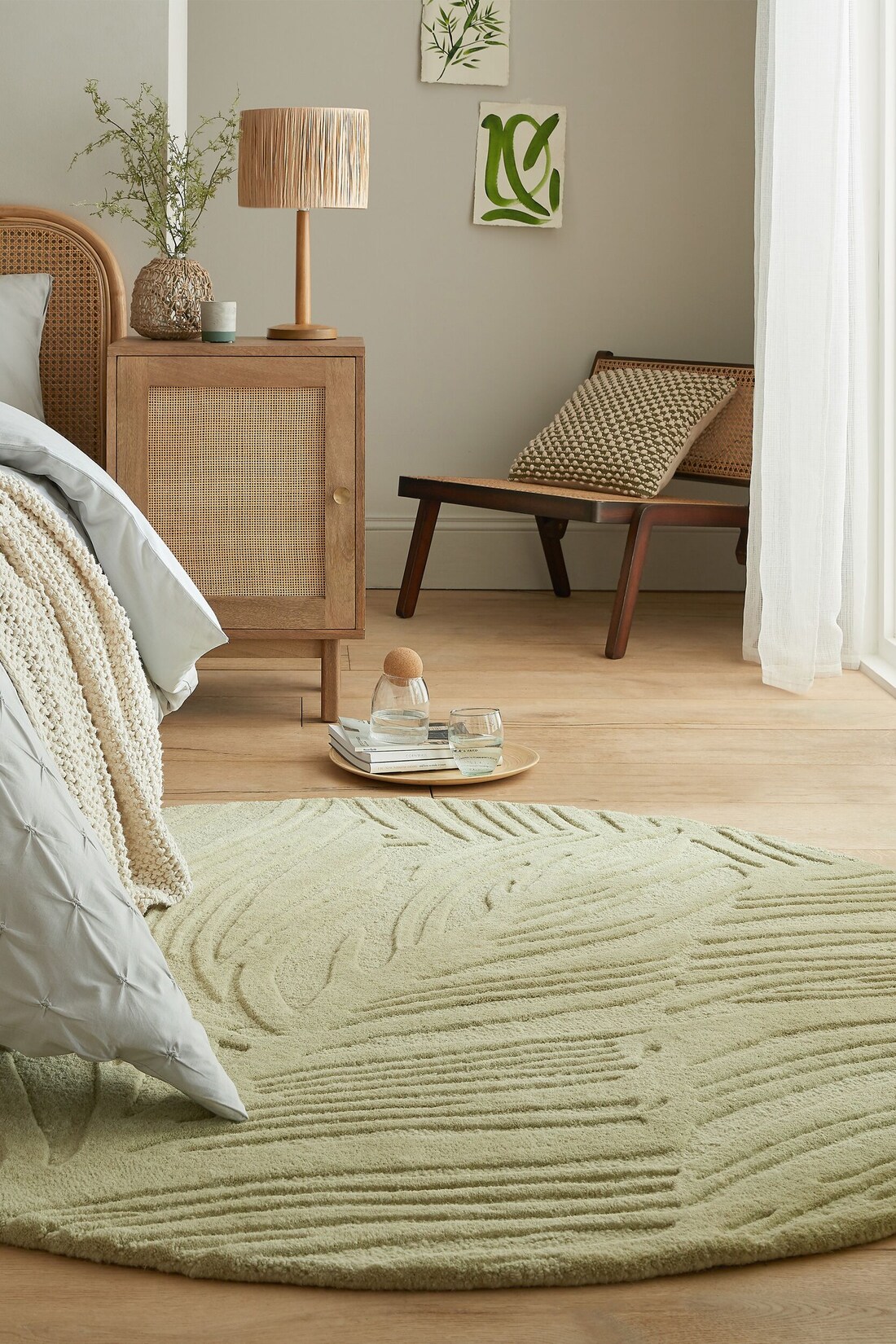 Wollteppich floral Grün-Beige Ø160 cm - LEVEN Kadima Design