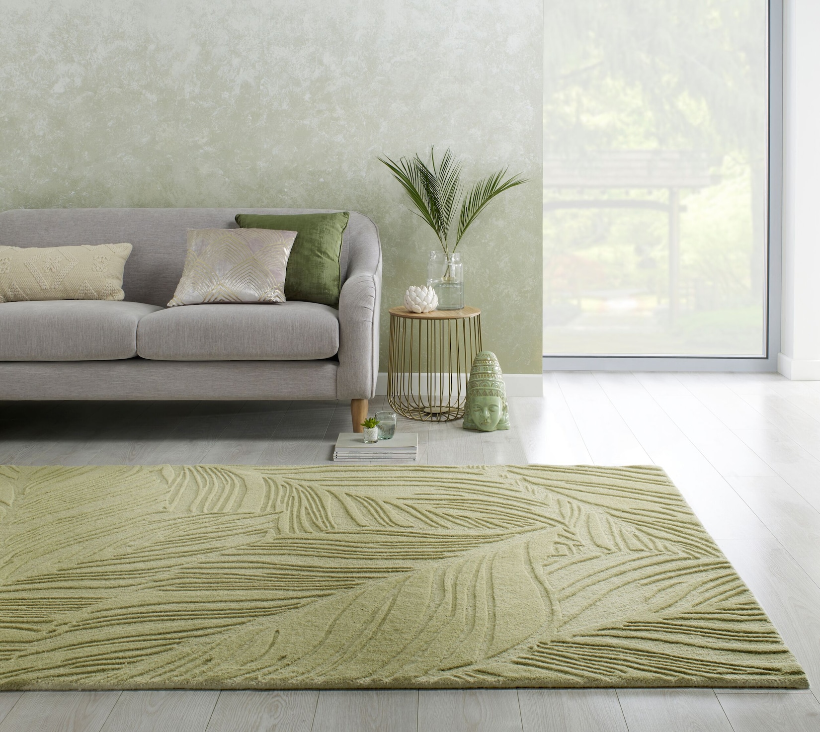 Wollteppich floral Grün-Beige 200 x 290 cm - LEVEN Kadima Design