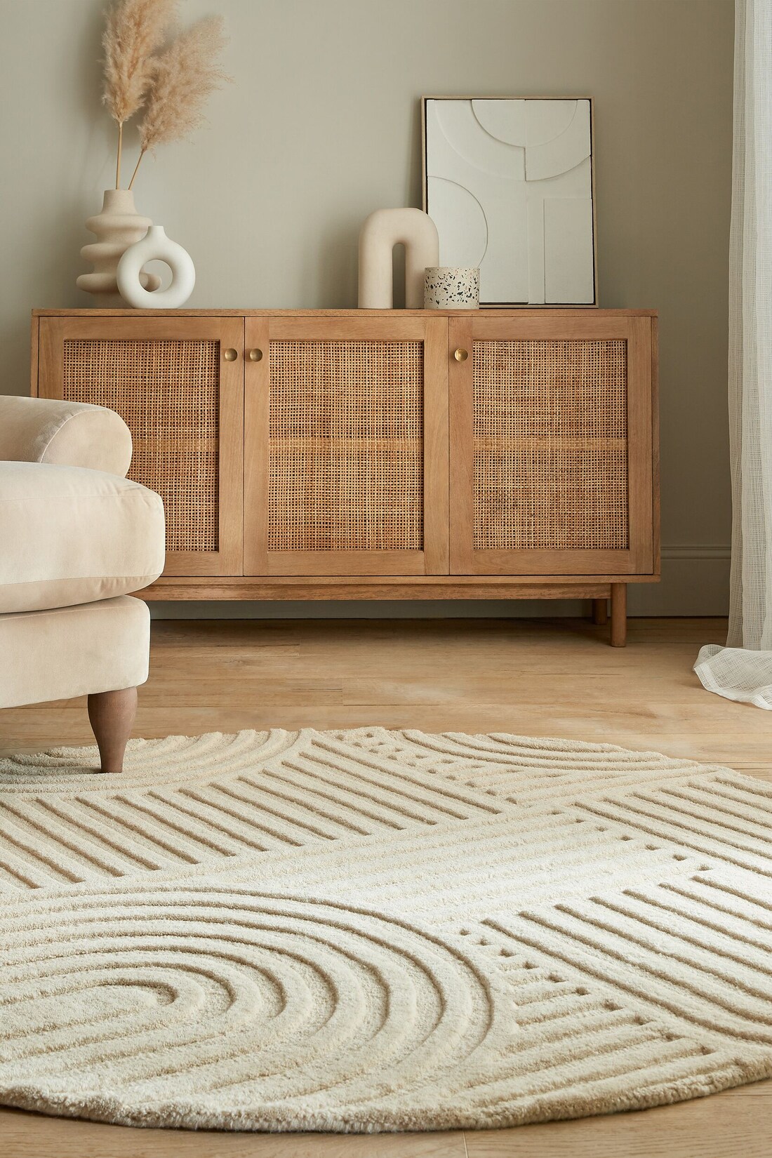 Wollteppich Hoch-Tief Natur Ø160 cm - LEVEN Kadima Design