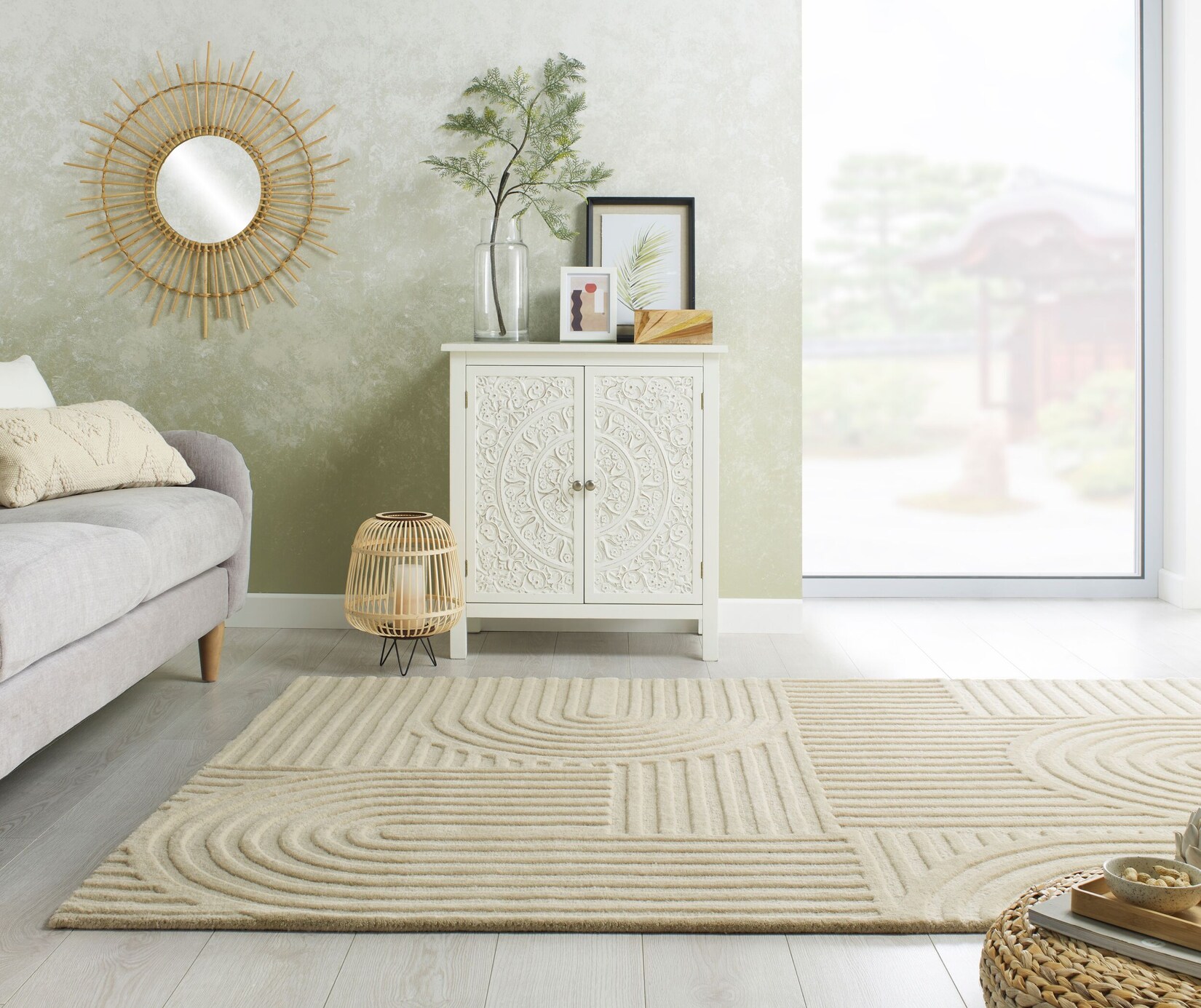 Wollteppich Hoch-Tief Natur 200 x 290 cm - LEVEN Kadima Design