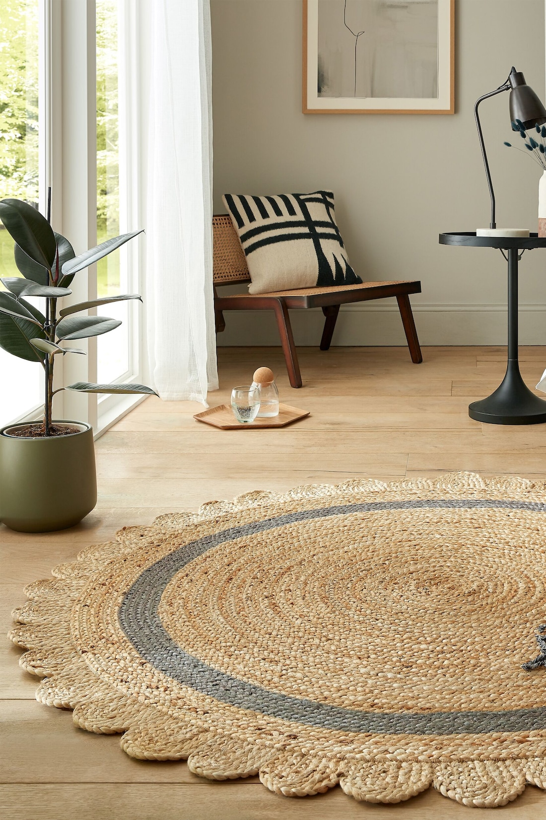 Jute-Teppich geometrisch Braun-Grau Ø160 cm - PLYM Kadima Design