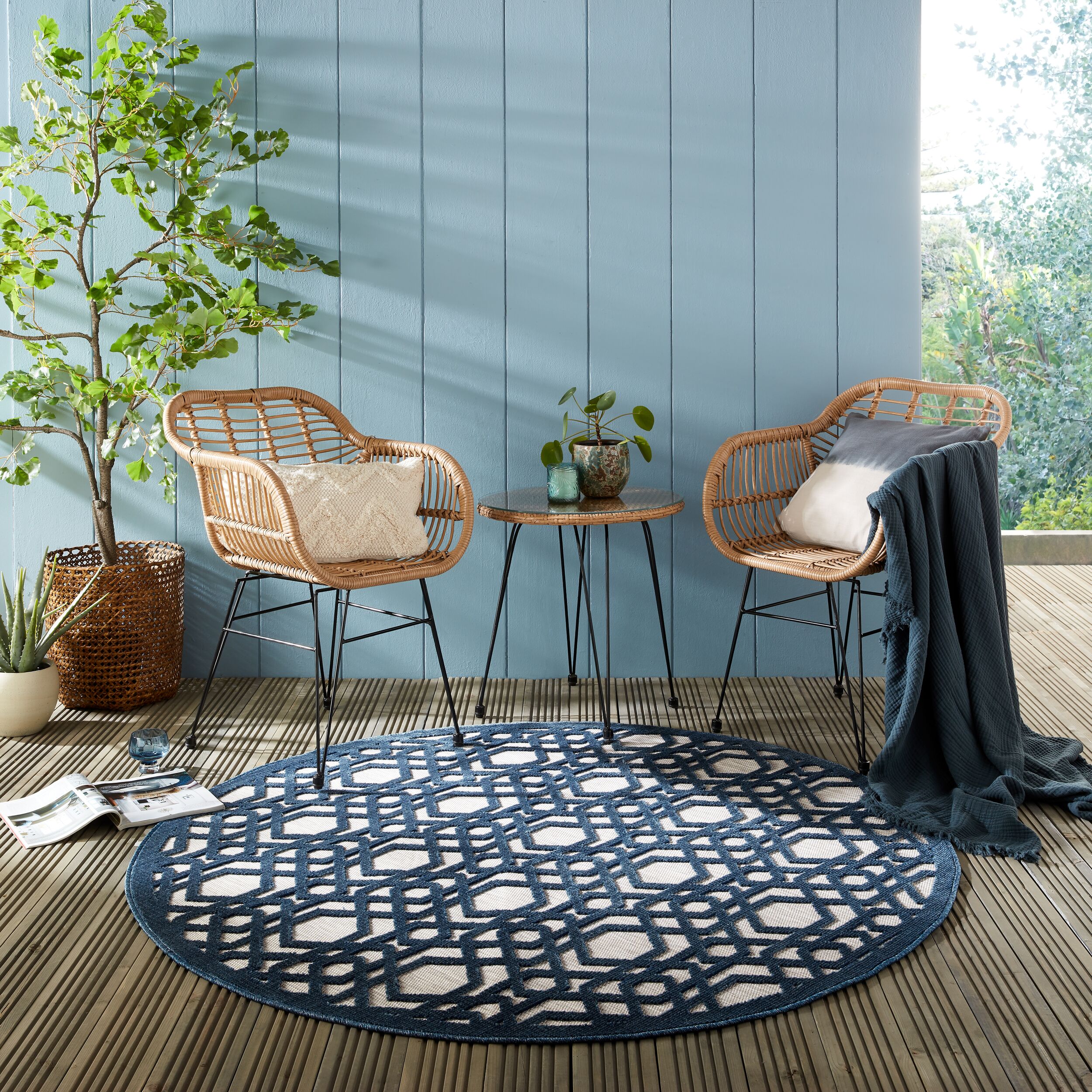 Outdoor-Teppich waschbar Blau-Grau &Oslash;160 cm - STOUR | Kadima Design 