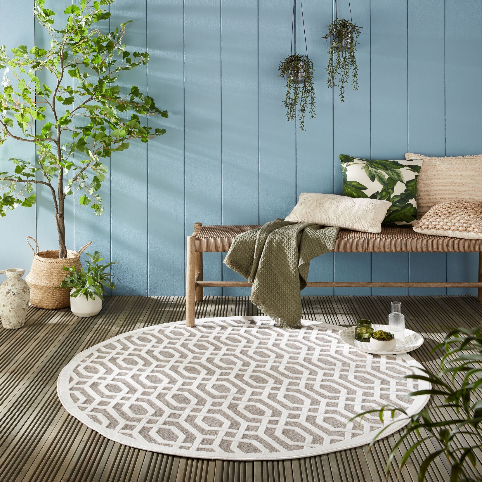Outdoor-Teppich waschbar Grau-Beige Ø160 cm - STOUR Kadima Design