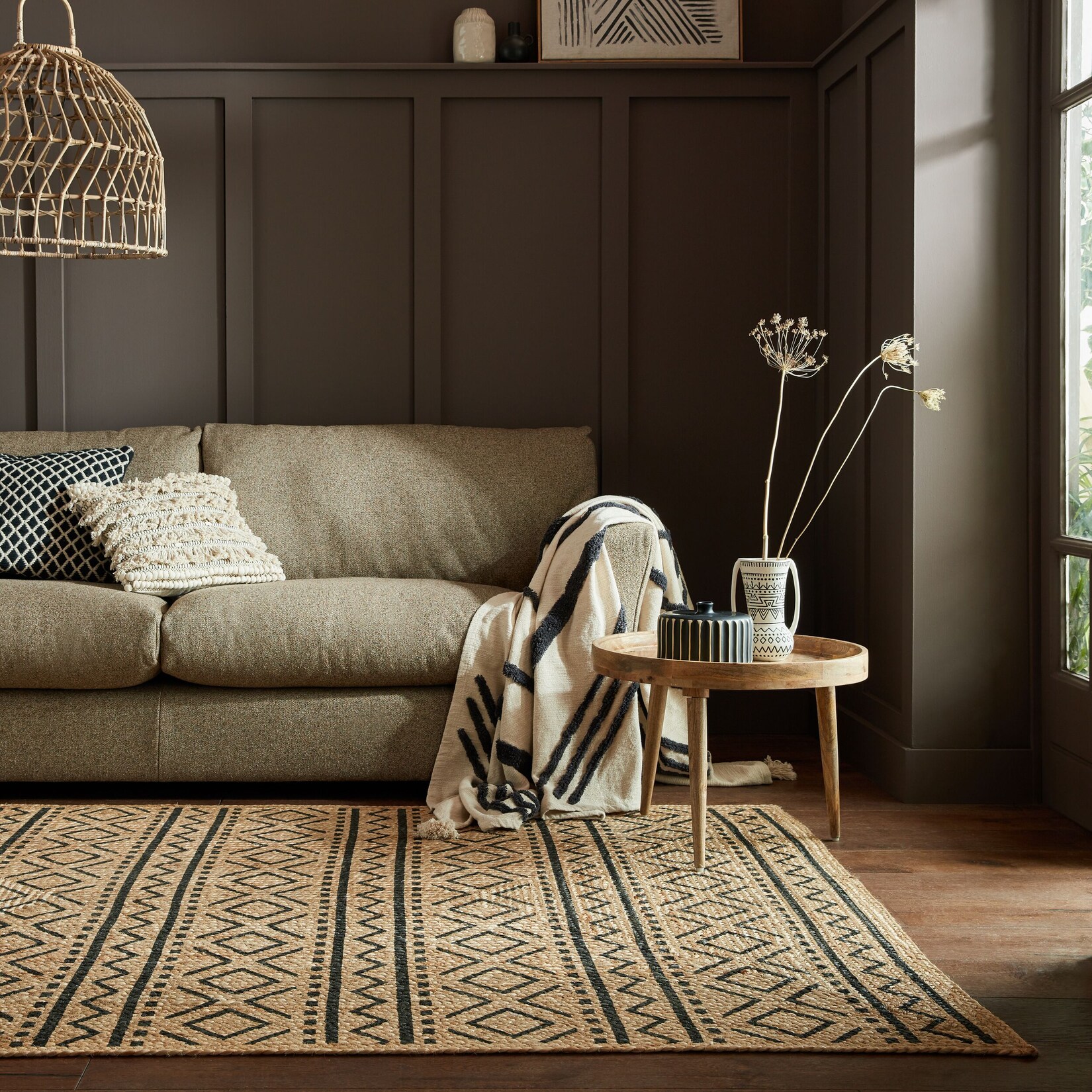 Jute-Teppich Boho Braun-Schwarz 200 x 290 cm - NEATH Kadima Design