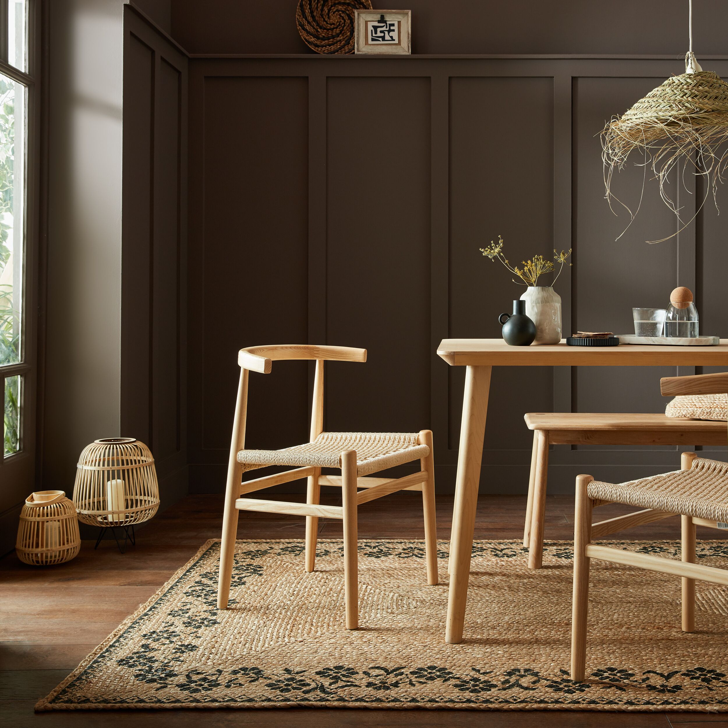 Jute-Teppich floral Braun-Schwarz 160 x 230 cm - NEATH | Kadima Design 