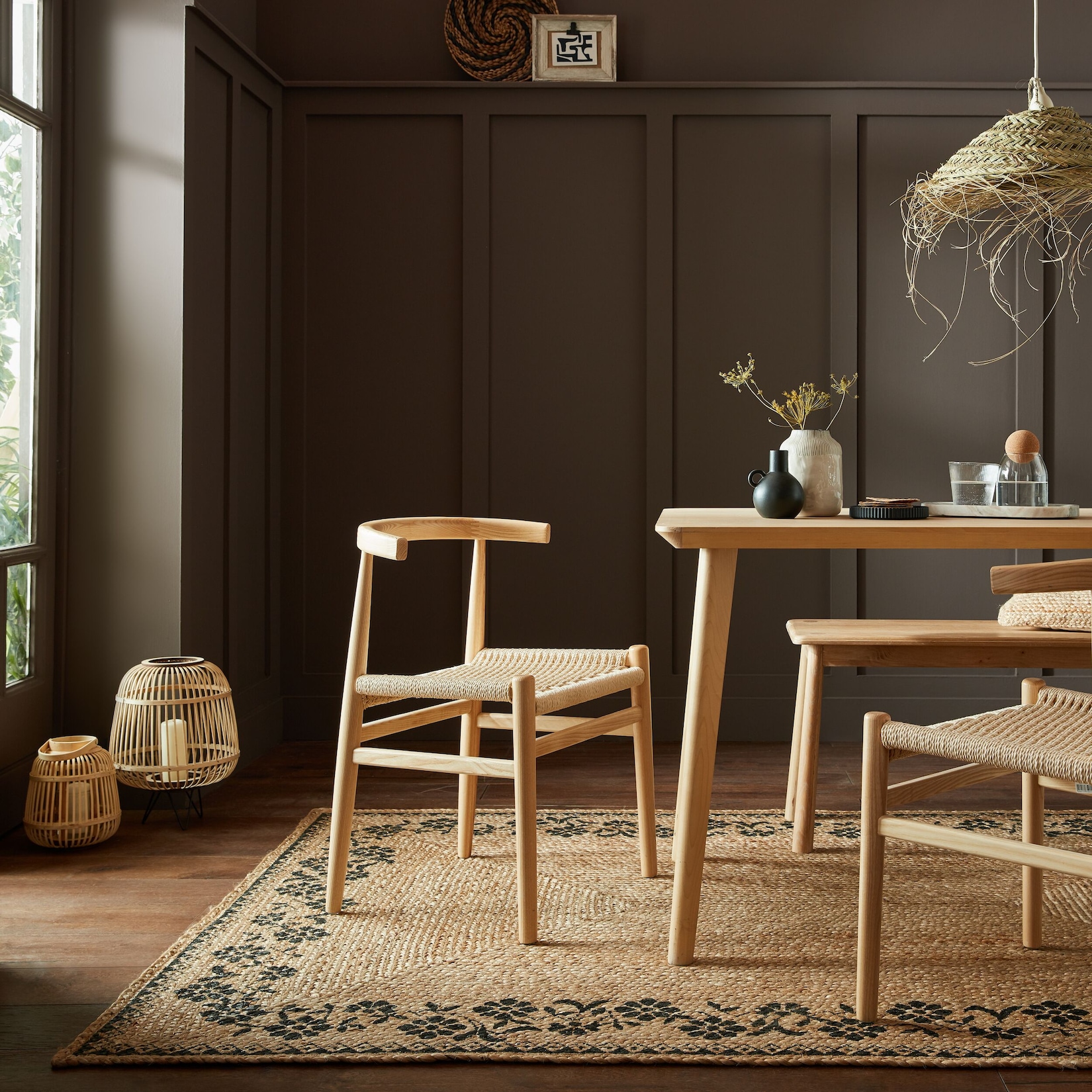 Jute-Teppich floral Braun-Schwarz 160 x 230 cm - NEATH Kadima Design