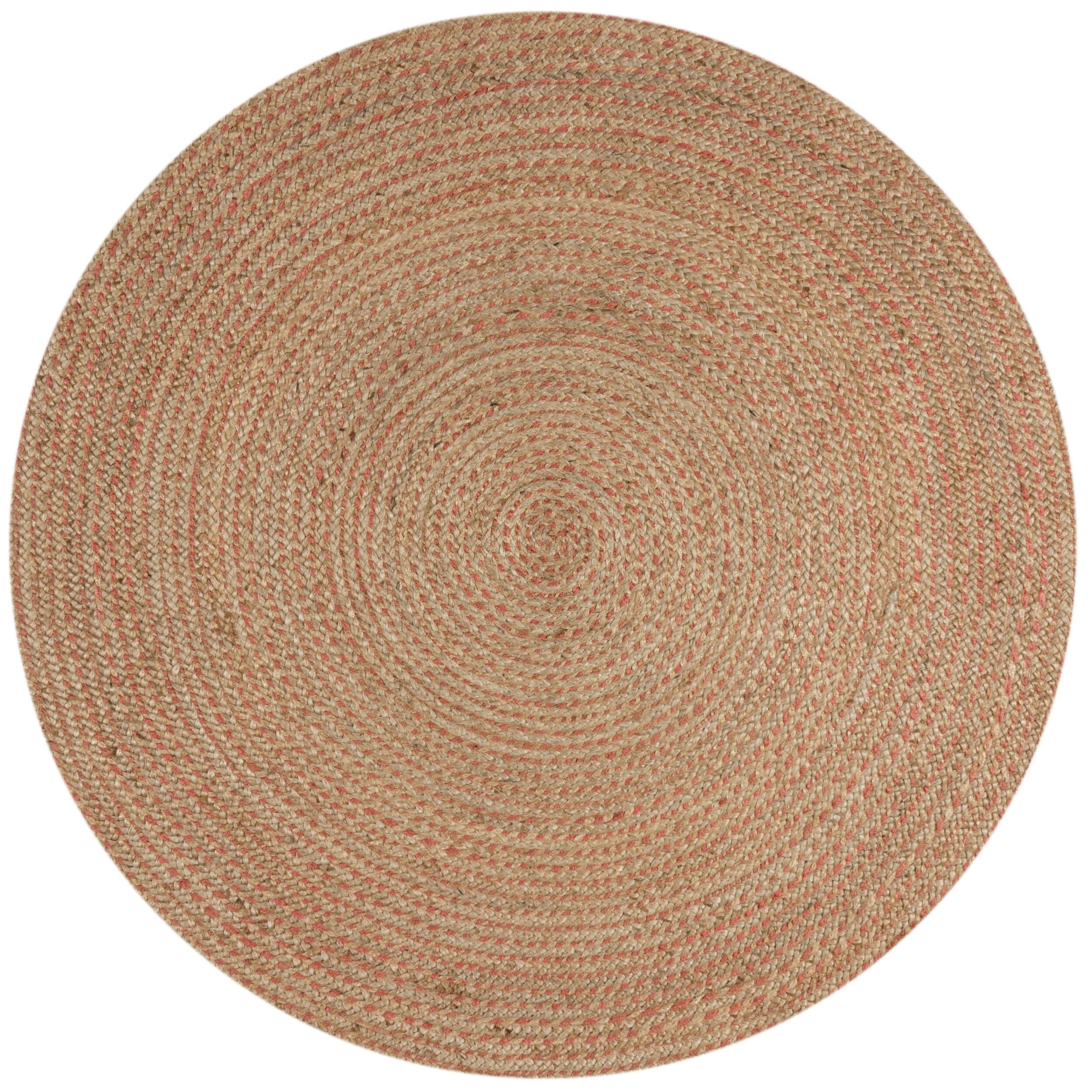 Handgewebter Jute-Teppich in Naturt&ouml;nen "Eden". Farbe: Braun-Rosa, 180x180 cm | Kadima Design 