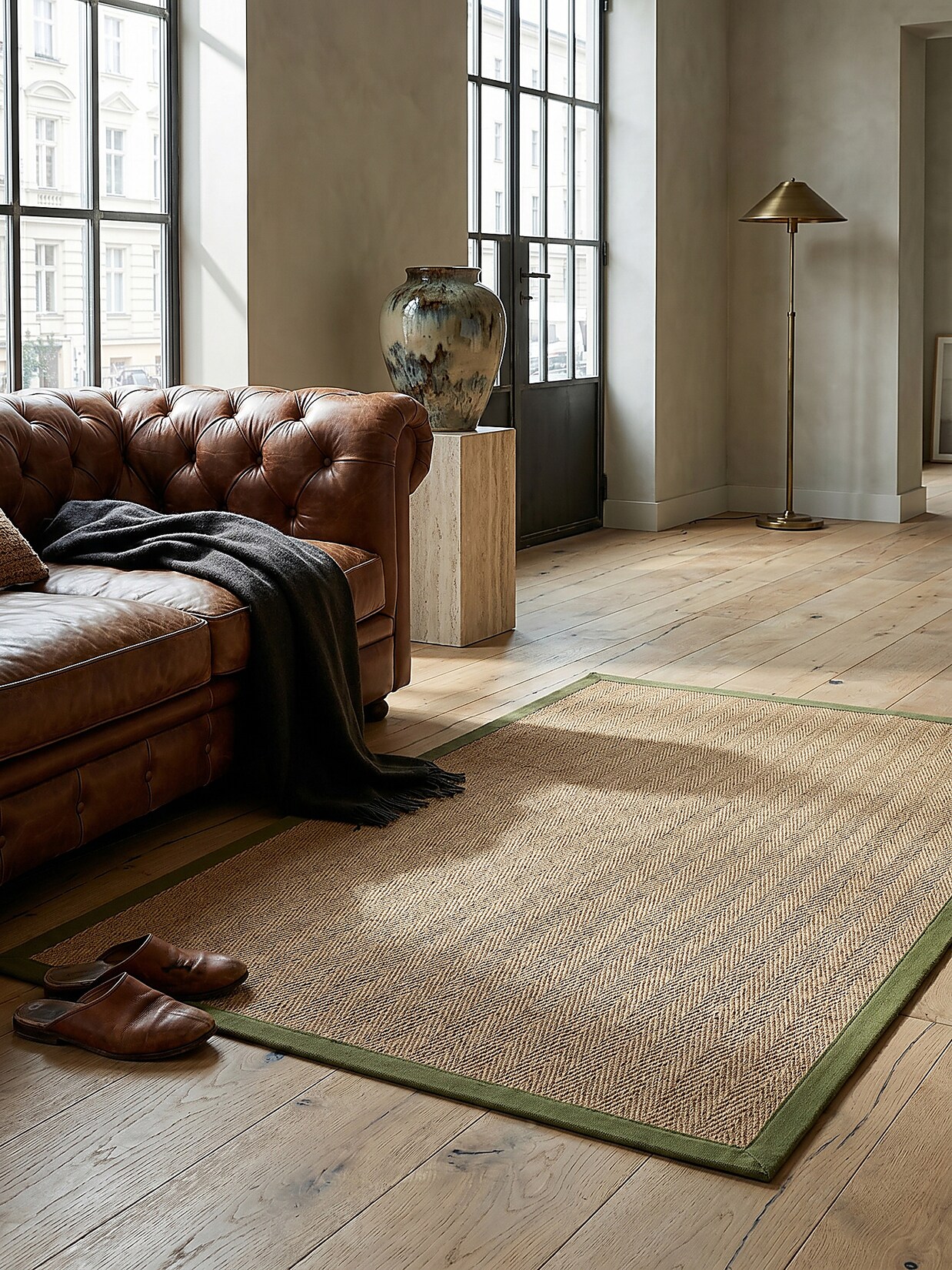 Jute-Teppich geometrisch Braun-Grün 200 x 290 cm - TRENT Kadima