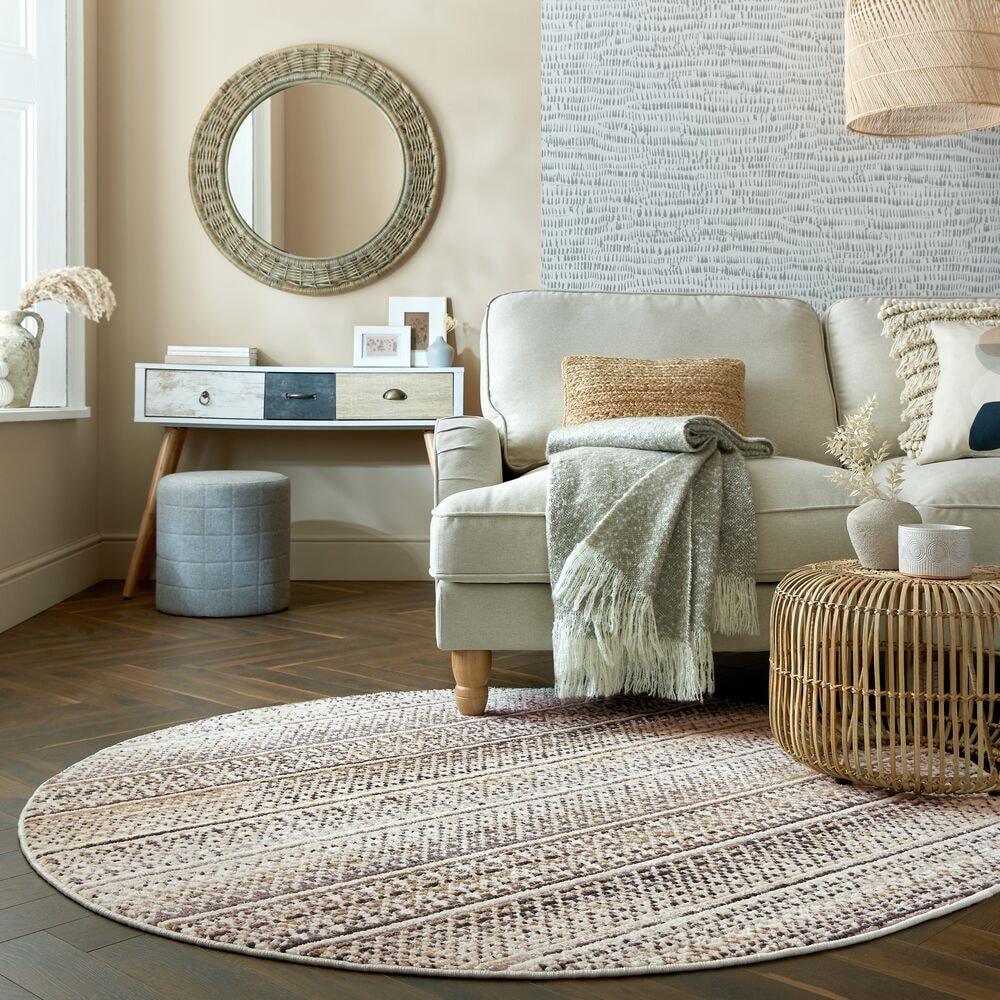 Teppich gestreift Naturfarben Ø140 cm - PERRAN Kadima Design