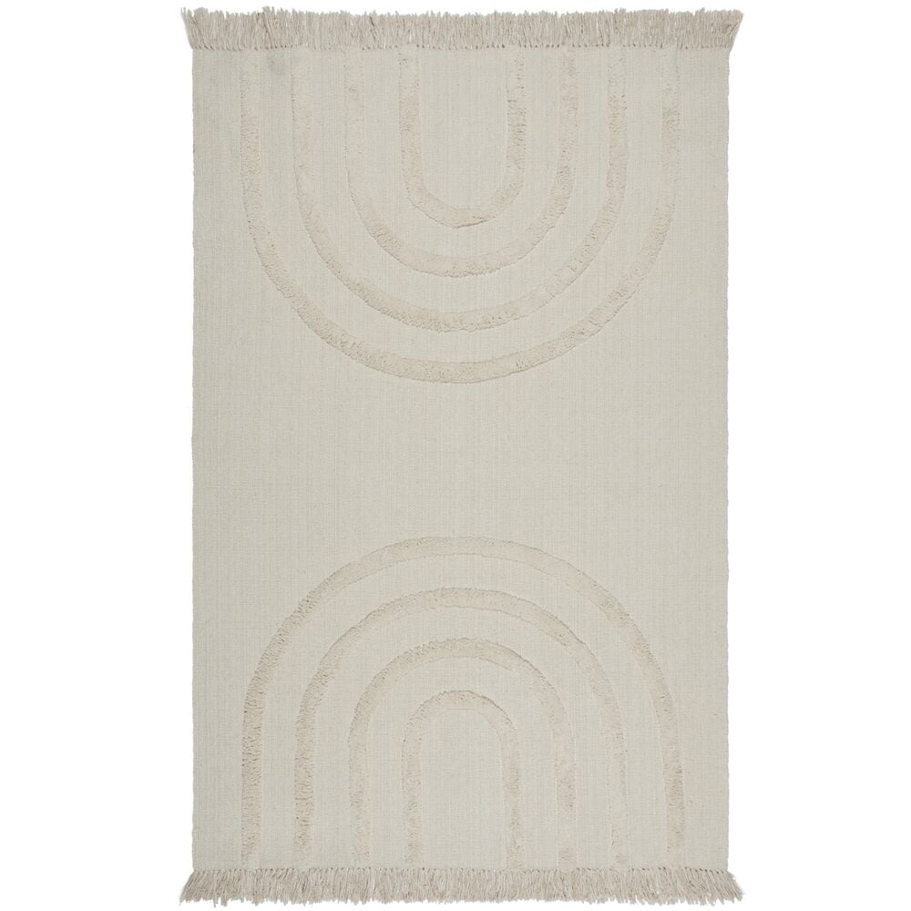 Handgewebter Kinderzimmer-Teppich mit rutschfester Unterlage & Regenbogen-Design in Naturfarben - "Rove". 60x110 cm | Kadima Design 