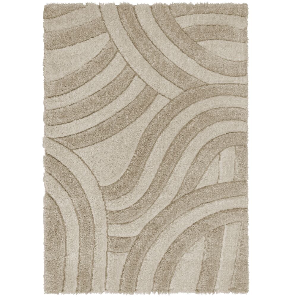 Hochflor-Teppich aus 100% recyceltem Polyester, handgeschnitzt & umweltfreundlich &ndash; "Nadd". Naturfarben, 80x150 cm | Kadima Design 