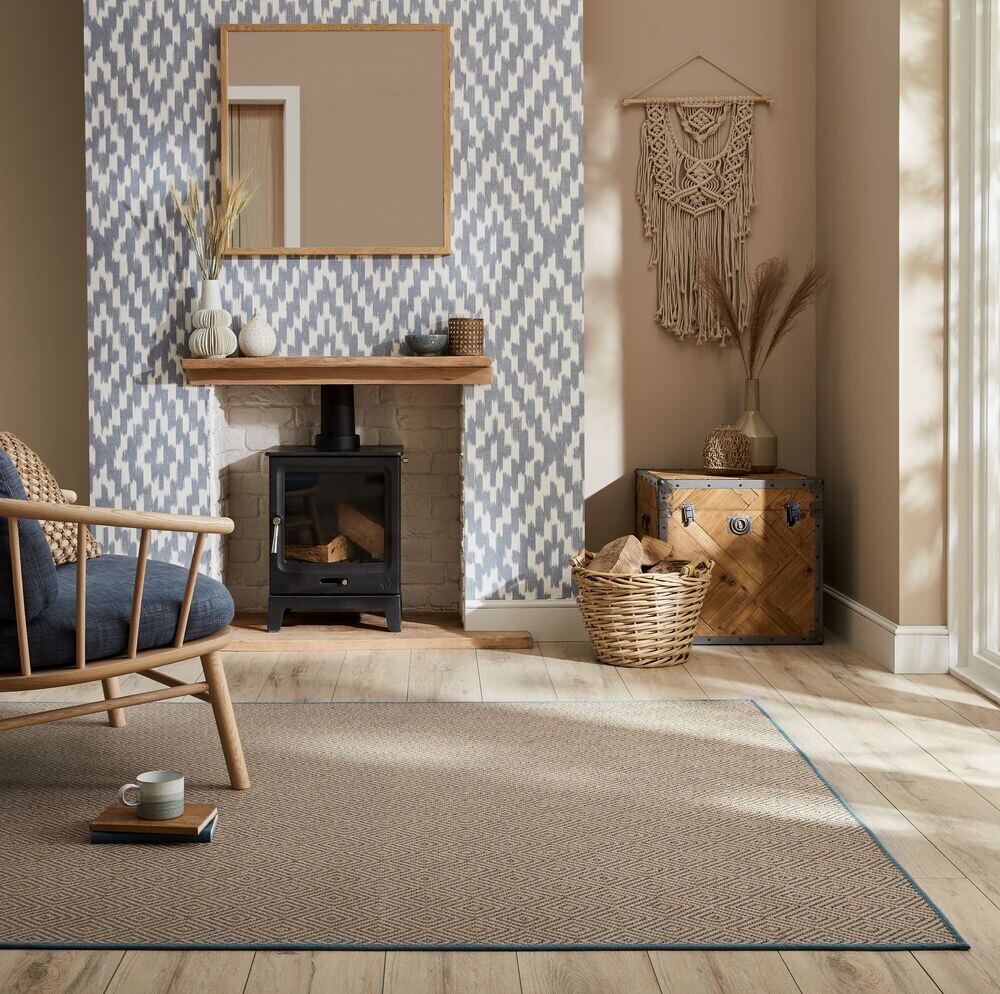 Jute-Teppich geometrisch Braun-Blau 200 x 290 cm - CARRON Kadima
