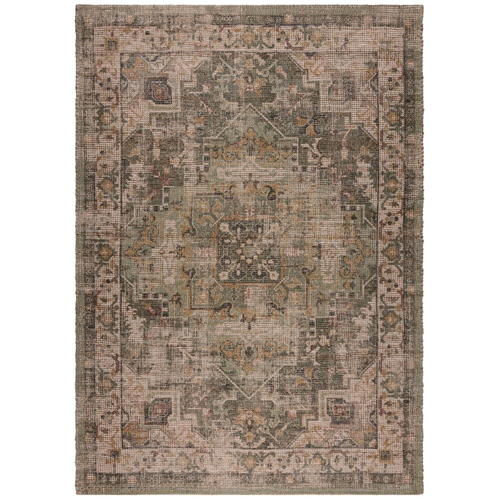 Robuster Vintage-Teppich aus Jute & Polyester, ideal f&uuml;r viel genutzte R&auml;ume, rutschfest, braun-gr&uuml;n - "Deepe". 80x150 cm | Kadima Design 