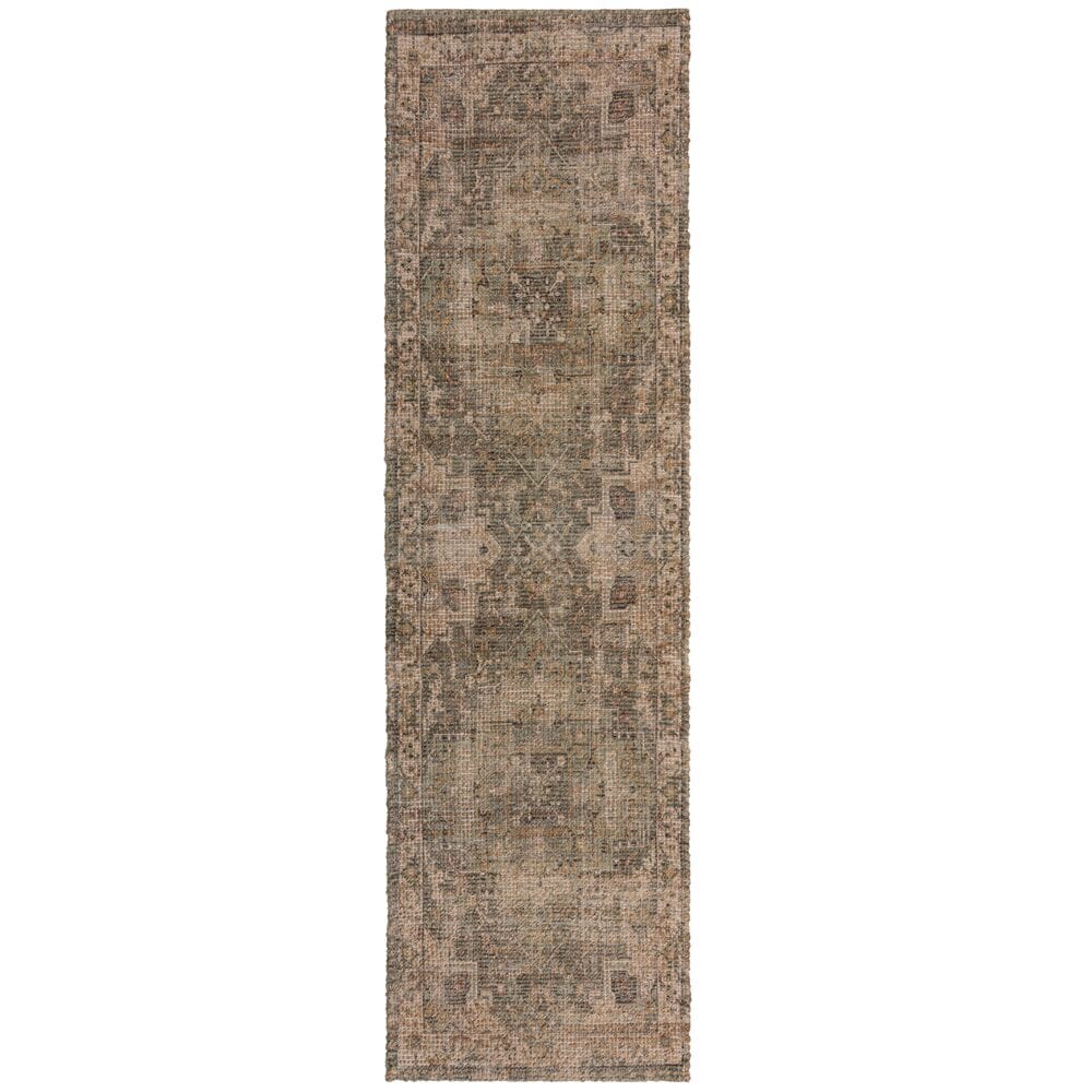 Robuster Vintage-Teppich aus Jute & Polyester, ideal f&uuml;r viel genutzte R&auml;ume, rutschfest, braun-gr&uuml;n - "Deepe". 60x230 cm | Kadima Design 