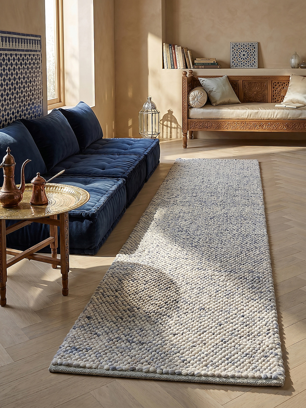 Läufer Wollmischung Blau 60 x 230 cm - MEDWAY Kadima Design