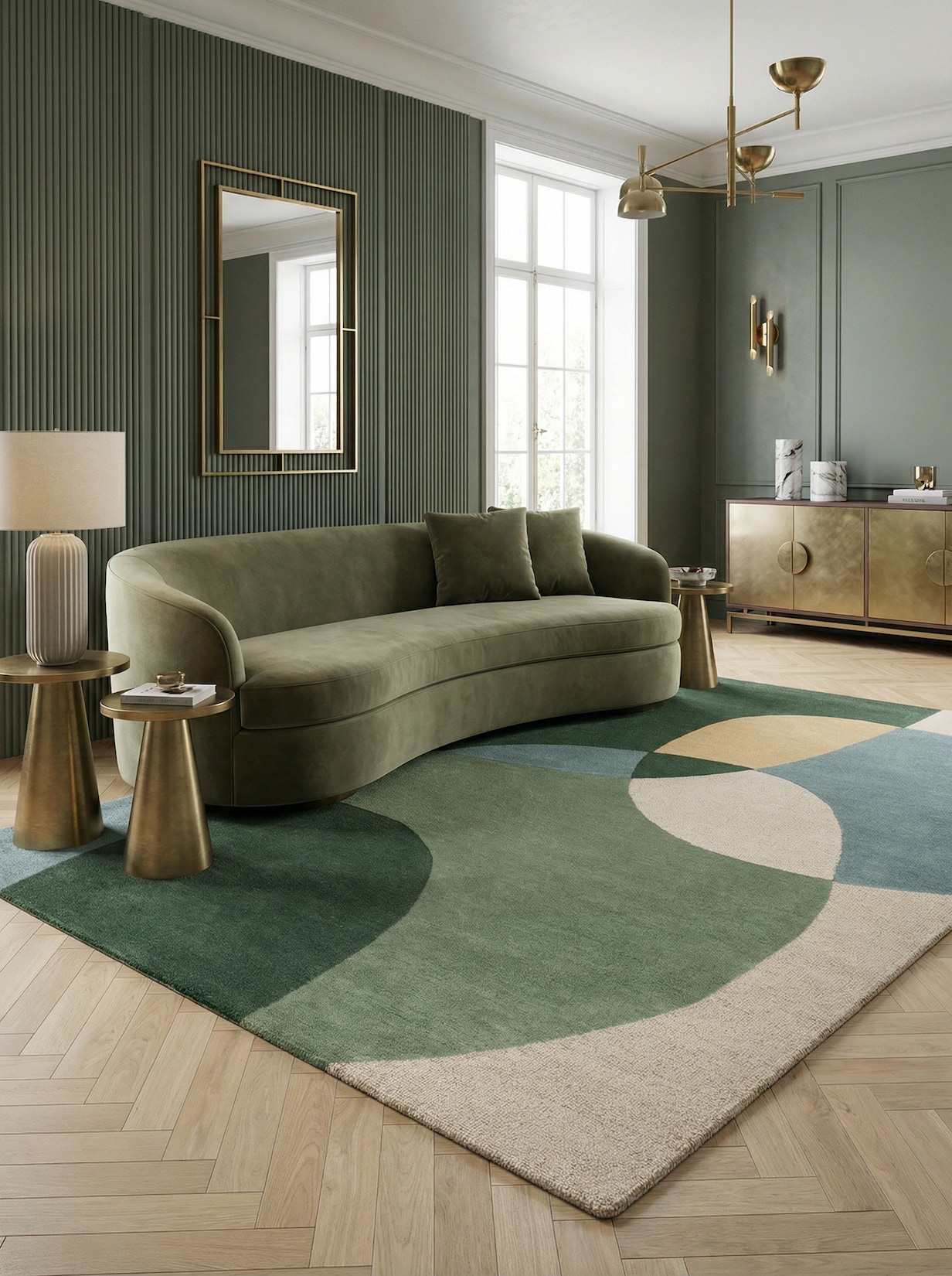 Wollteppich Hoch-Tief Grün-Blau 160 x 230 cm - AIRE Kadima Design
