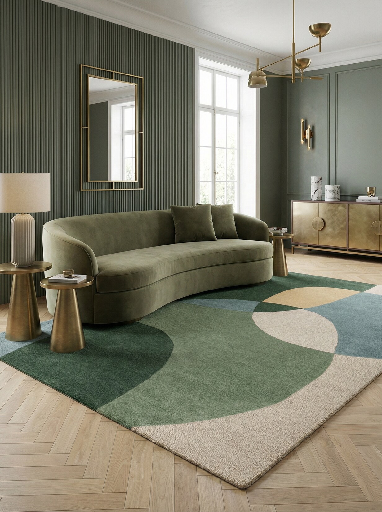 Wollteppich Hoch-Tief Grün-Blau 200 x 290 cm - AIRE Kadima Design