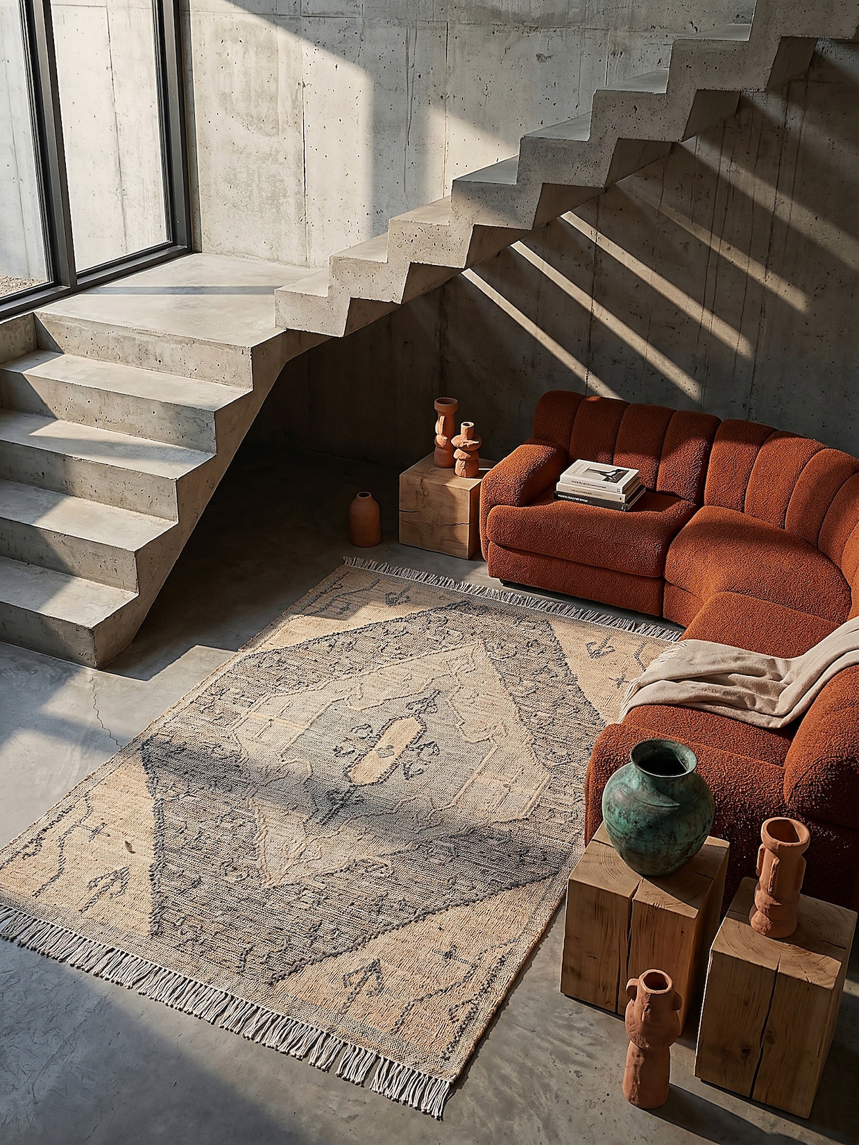 Flachgewebe-Teppich Medaillon Natur 160 x 230 cm - BERMEO Kadima