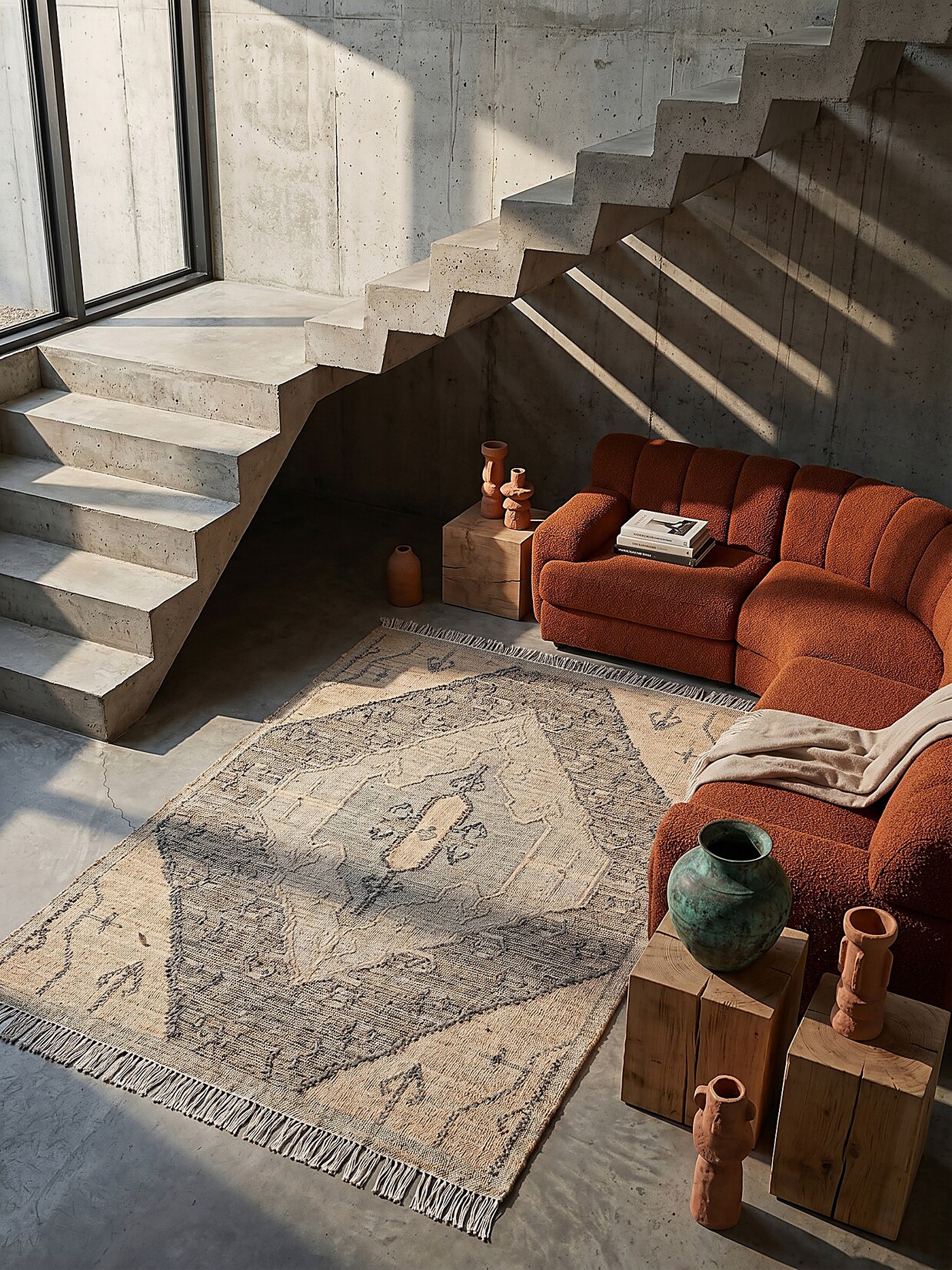 Flachgewebe-Teppich Medaillon Natur 200 x 290 cm - BERMEO Kadima