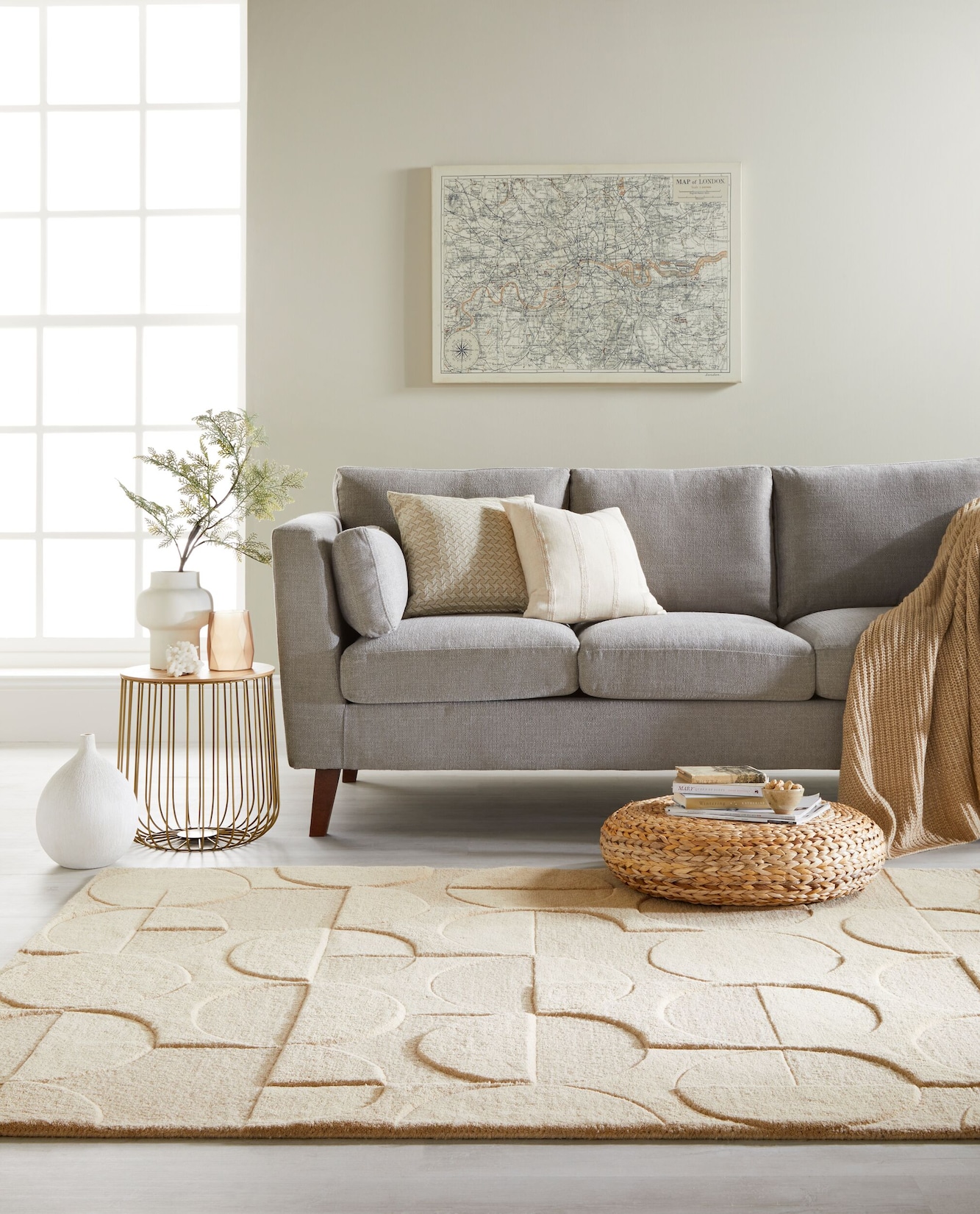 Wollteppich geometrisch Elfenbein 120 x 170 cm - DEBEN Kadima Design