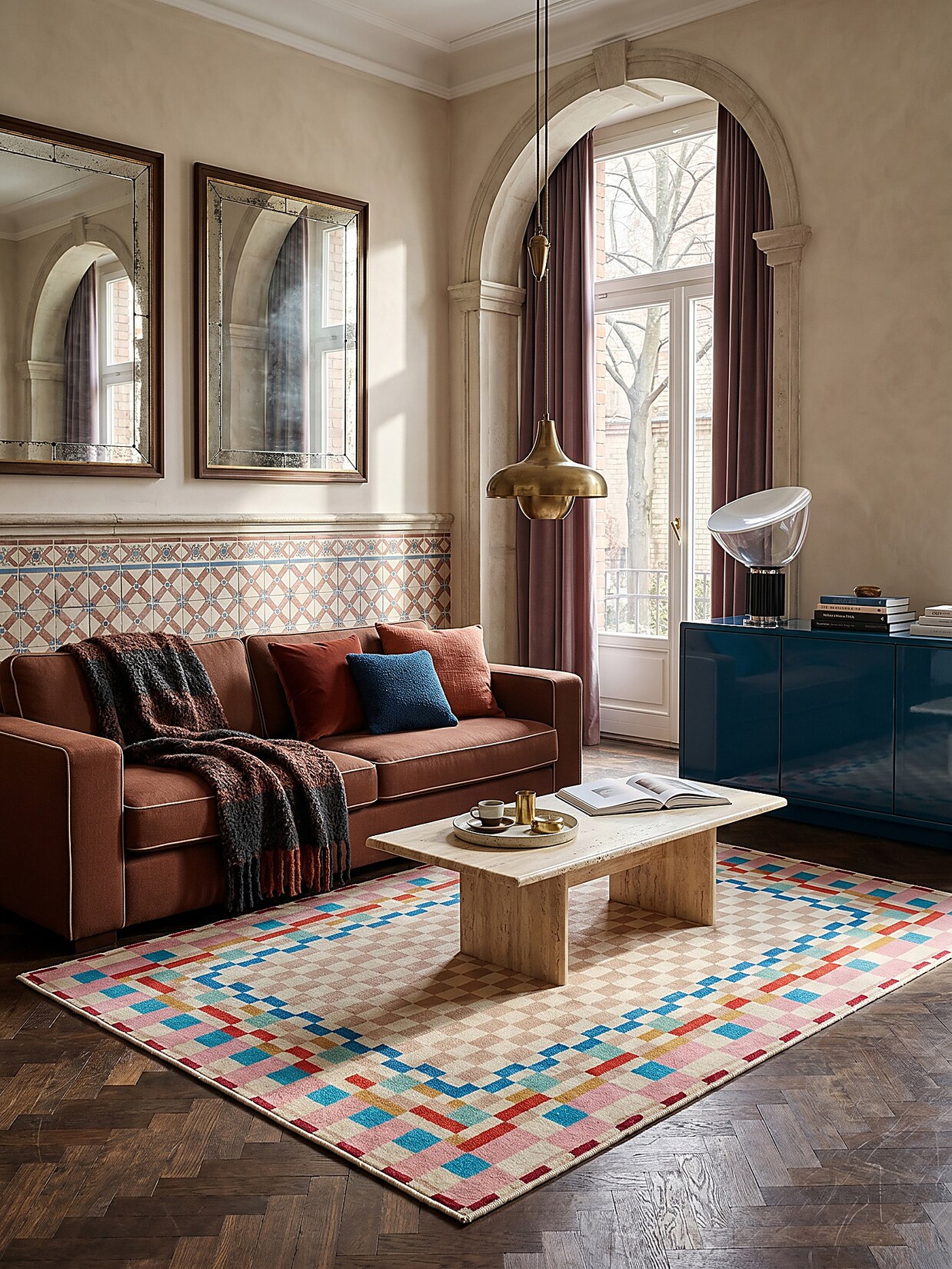 Wollteppich Schachbrett Bunt 180 x 230 cm - DAHLIA Kadima Design