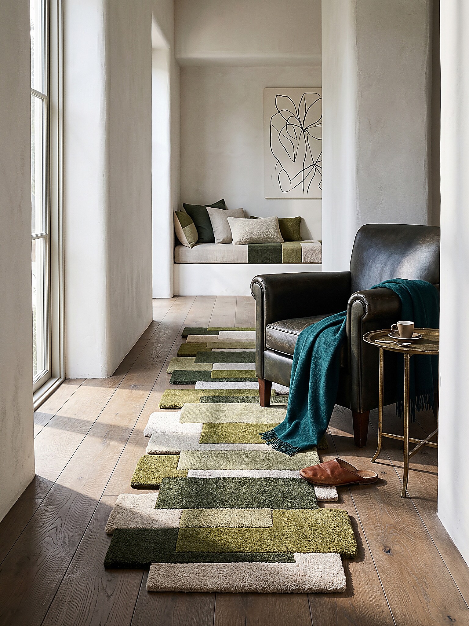 L&auml;ufer Kurzflor Erdt&ouml;ne-Gr&uuml;n 60 x 230 cm - HALLEIN | Kadima Design 