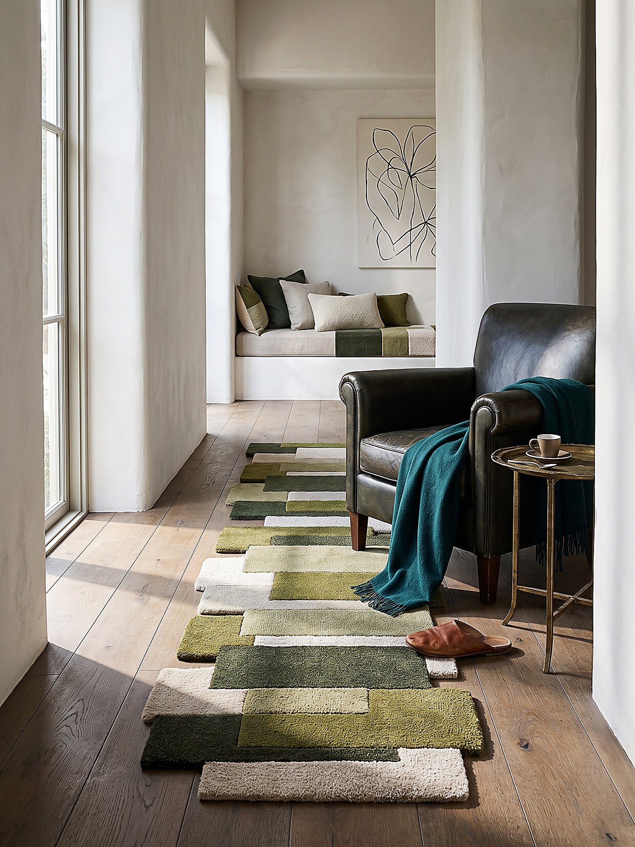 Läufer Kurzflor Erdtöne-Grün 60 x 230 cm - HALLEIN Kadima Design