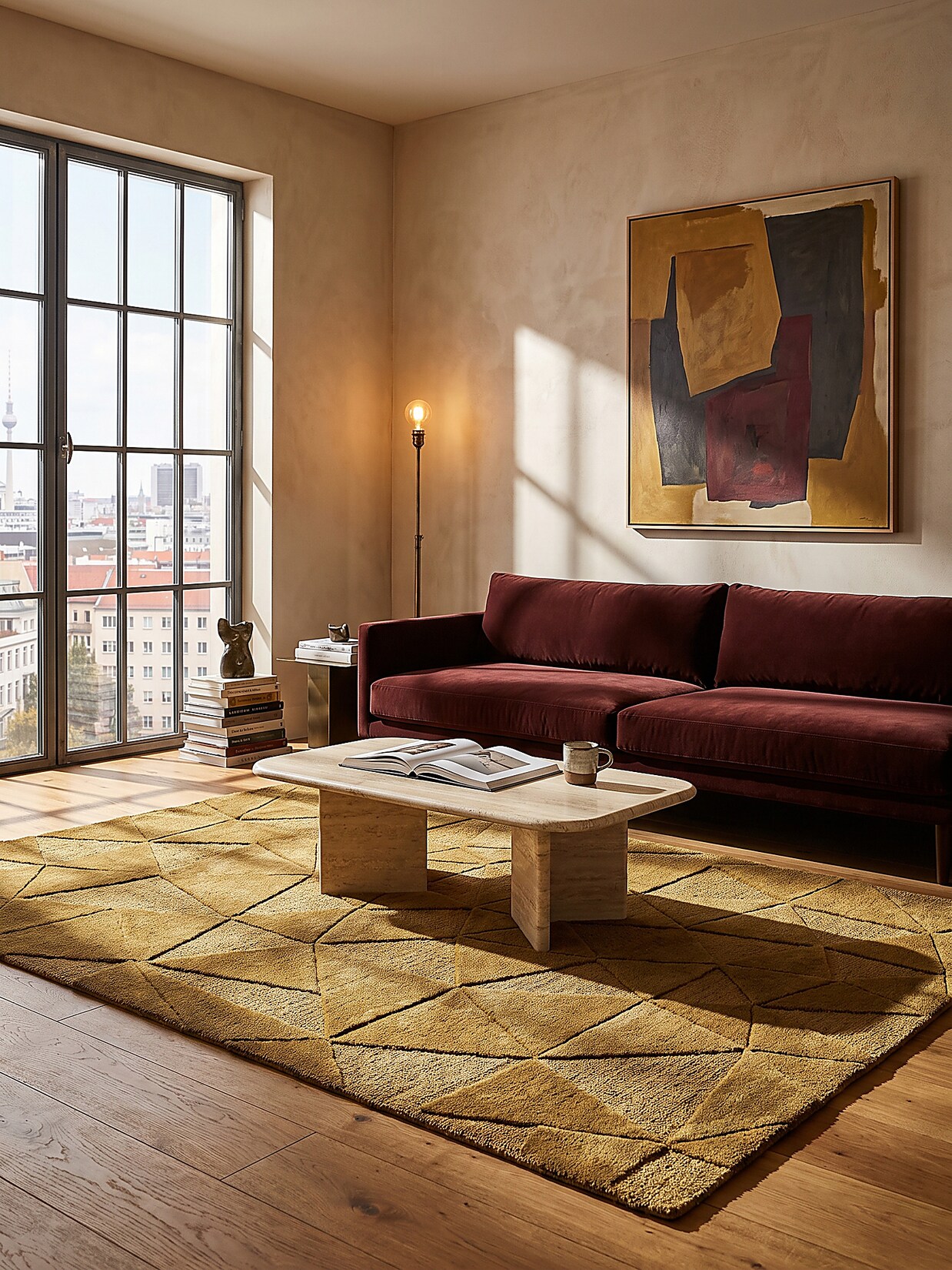 Wollteppich Hoch-Tief Ocker 200 x 290 cm - DEBEN Kadima Design