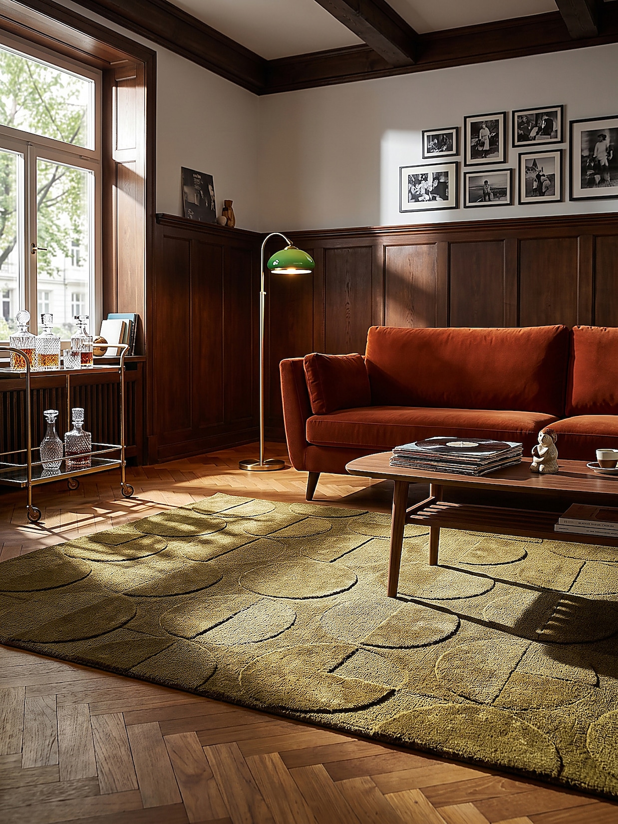Wollteppich Hoch-Tief Olivgrün 200 x 290 cm - DEBEN Kadima Design