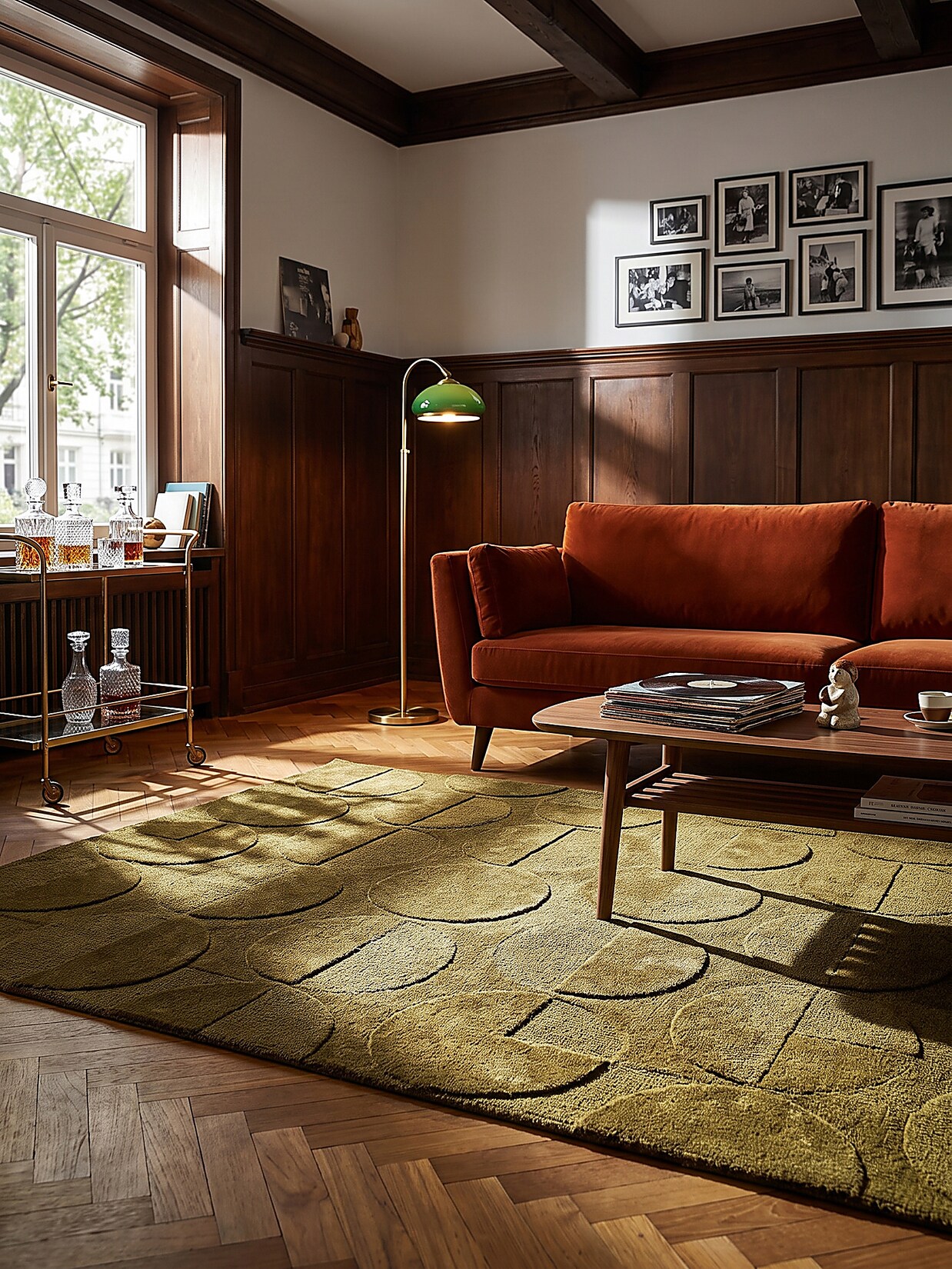 Wollteppich Hoch-Tief Olivgrün 160 x 230 cm - DEBEN Kadima Design