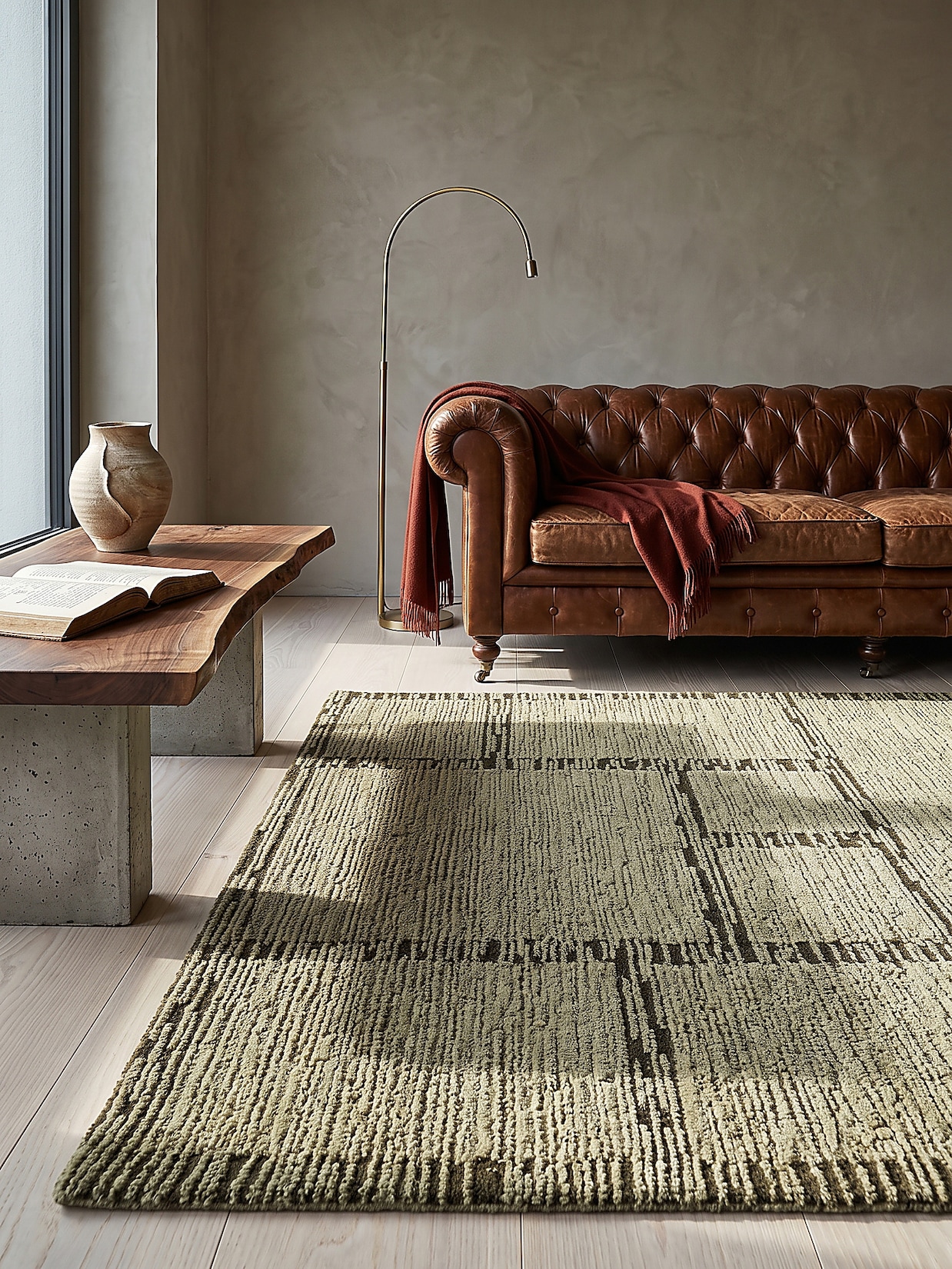 Wollteppich Hoch-Tief Salbeigrün 140 x 200 cm - GANNEL Kadima Design