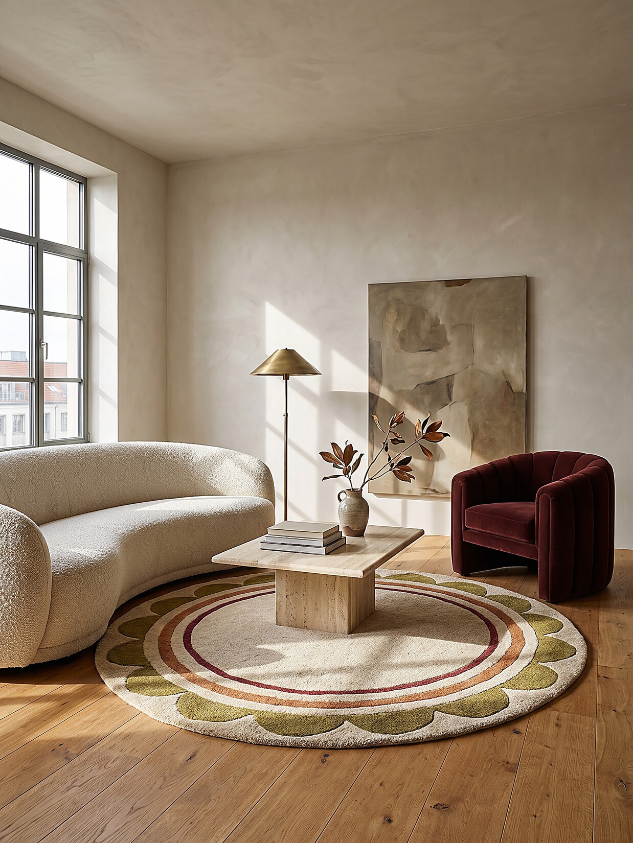 Wollteppich Hoch-Tief Beige-Multicolor Ø120 cm - WENSUM Kadima