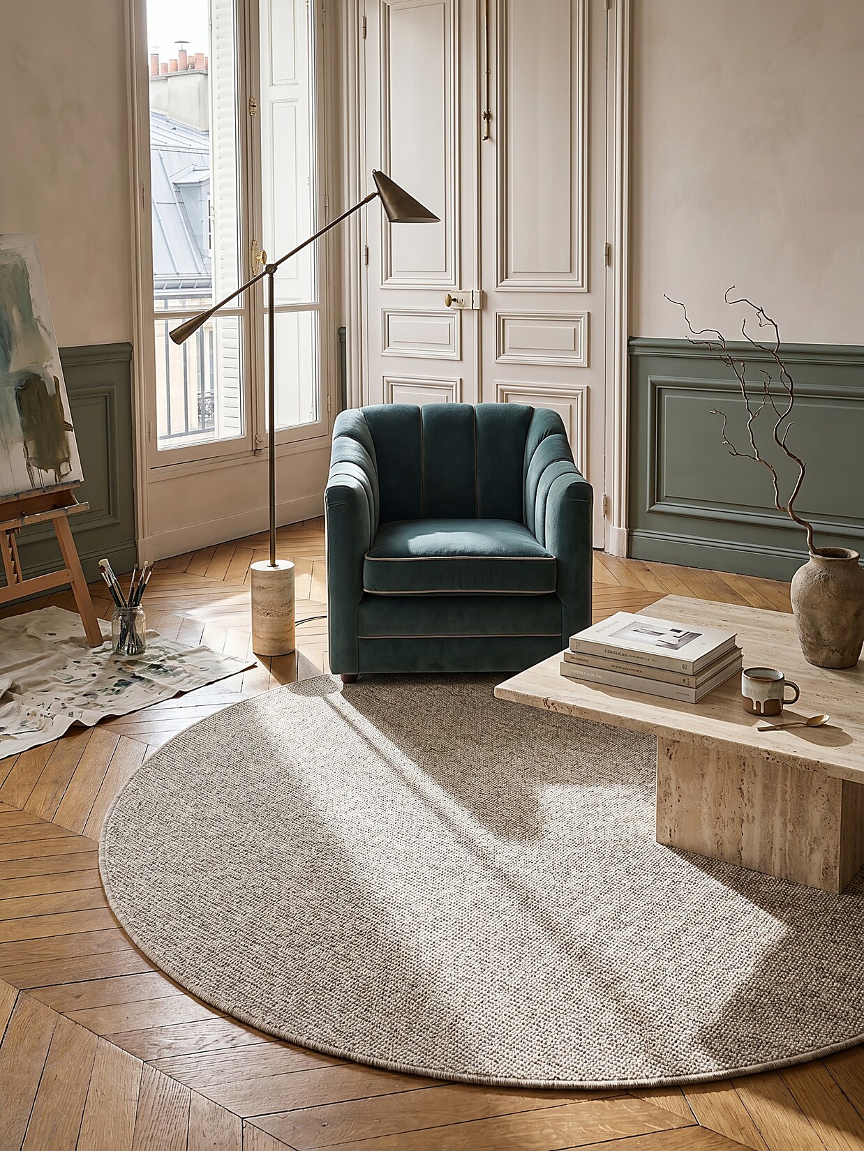 Niederflor-Teppich Kurzflor Beige 133x133 cm - COLFOSCO Kadima Design