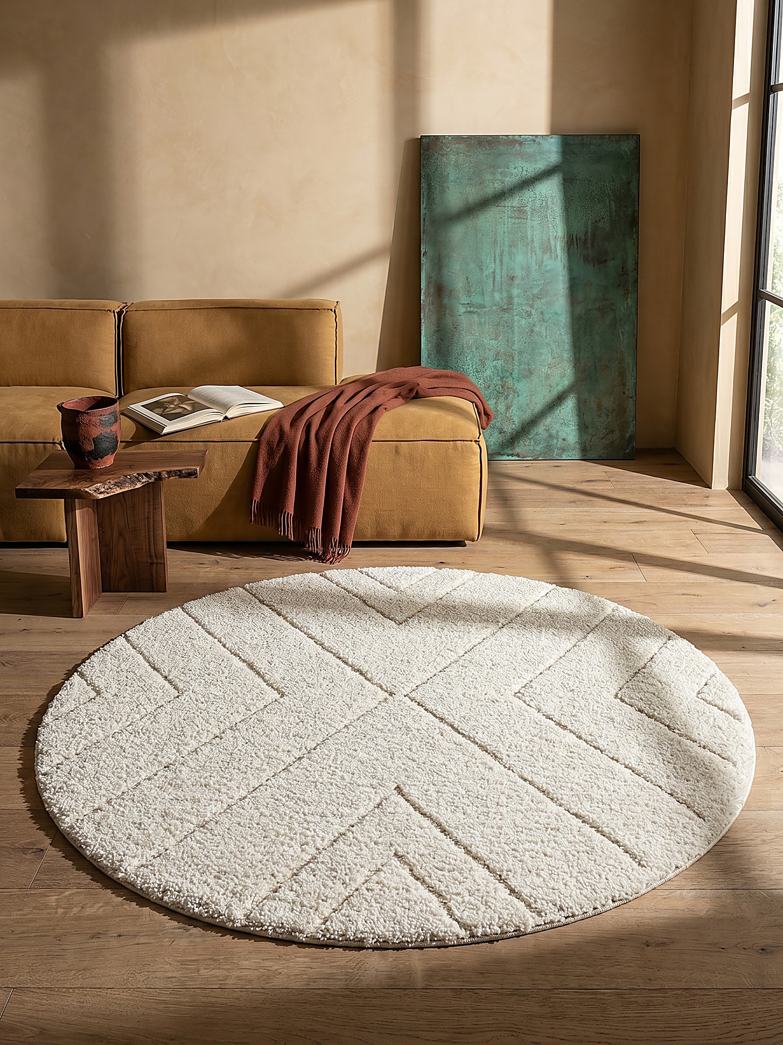 Shaggy-Teppich Polypropylen Creme 120x120 cm - ATRIO | Kadima Design 