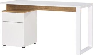 Schreibtisch mit Container in Weiß-Beige, 140x61x74, Metallkufen, Stoßfest, "Sage"-Serie | Kadima Design 