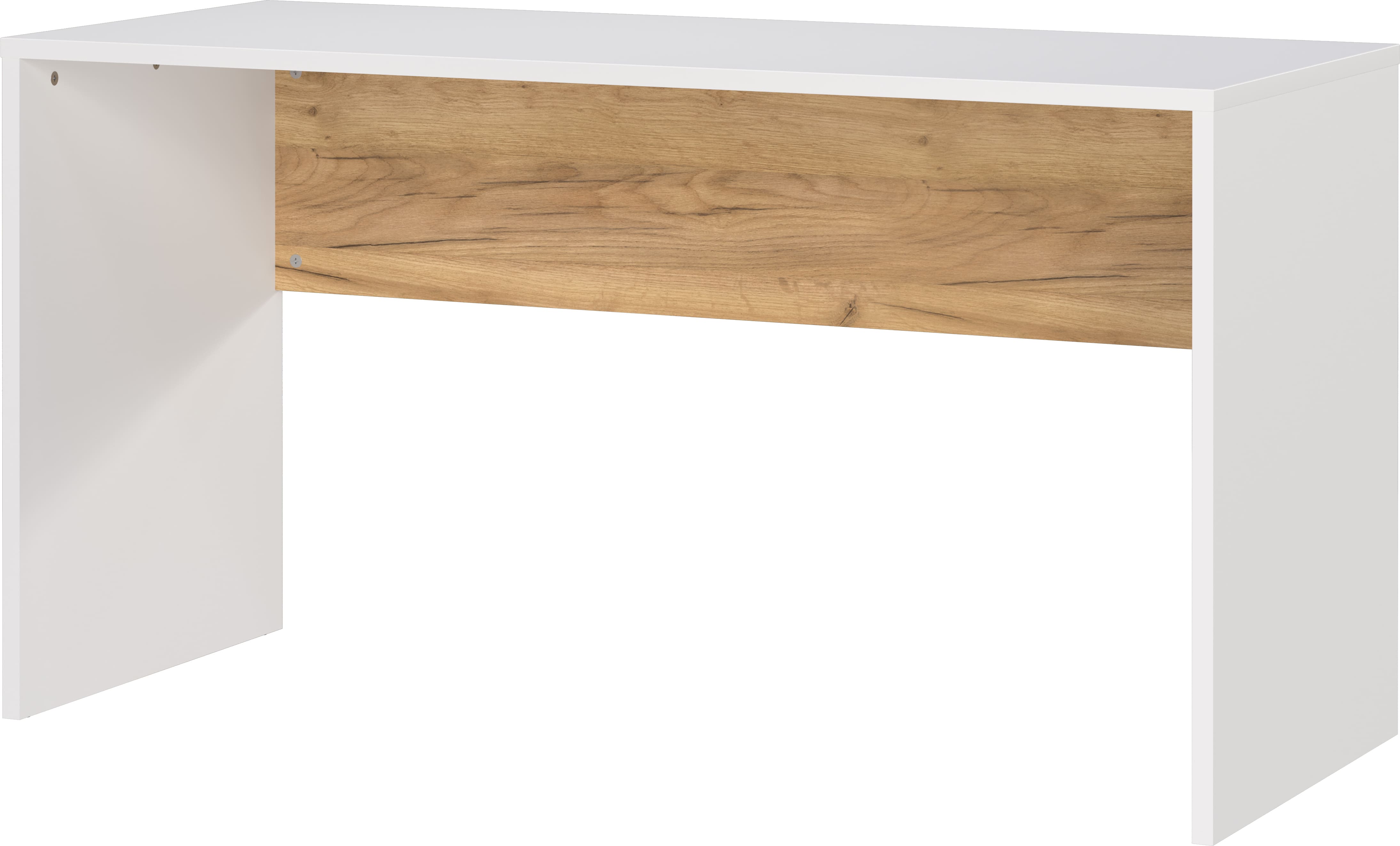 Wangenschreibtisch mit Knieblende, 140x60x75, sto&szlig;feste Kanten, belastbare Tischplatte, Beige-Wei&szlig; - "Sage"-Serie | Kadima Design 