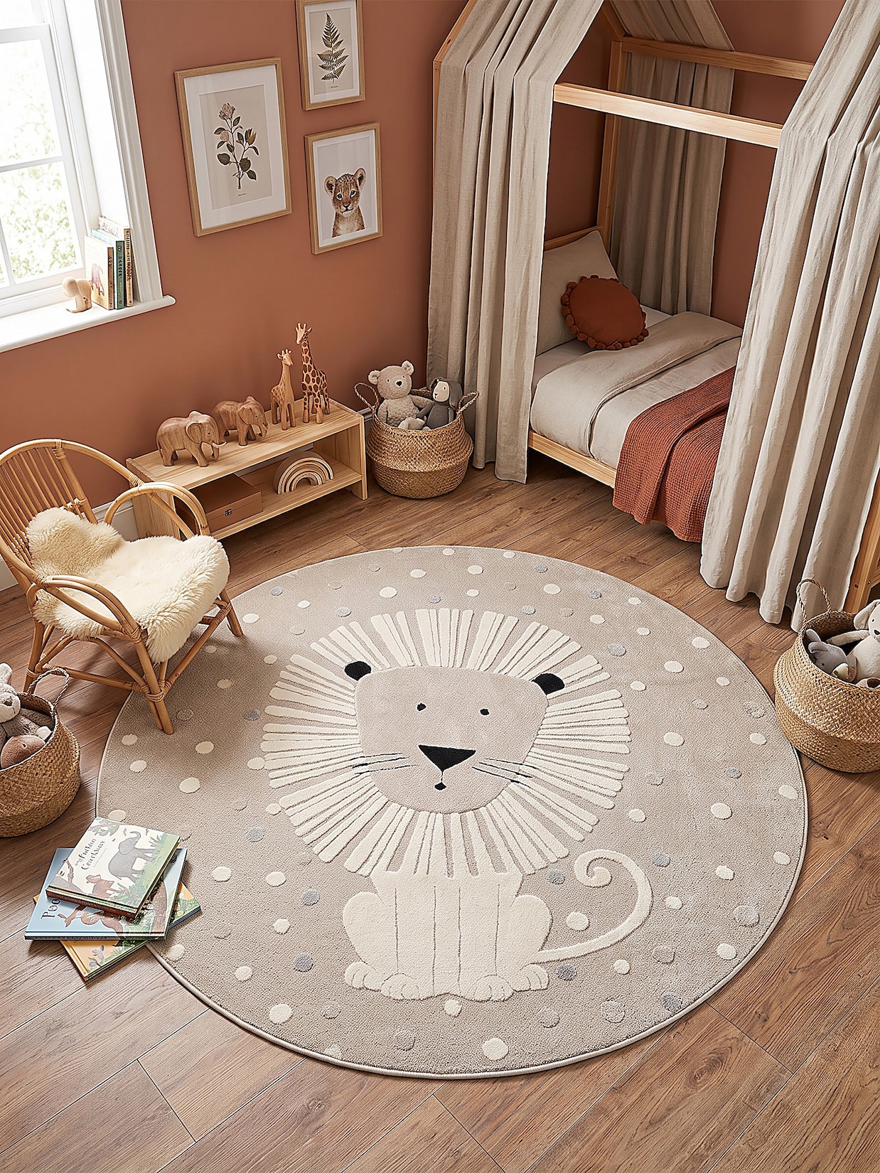 Kinderteppich Kurzflor Beige 120x120 cm - VELT Kadima Design