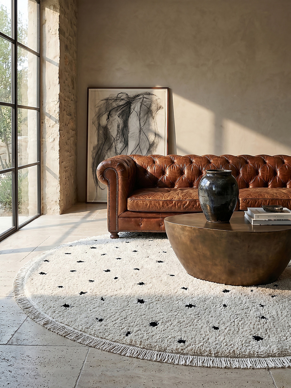 Shaggy-Teppich Polypropylen Creme 120x120 cm - ATRIO Kadima Design