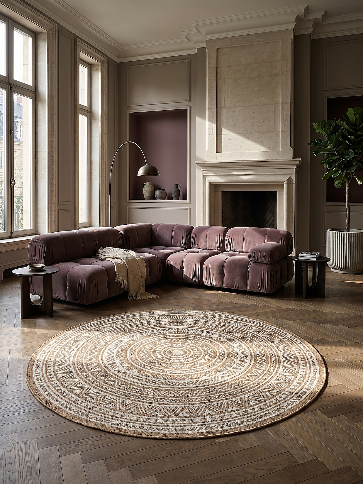 Flachgewebe-Teppich Polypropylen Natur 120x120 cm - BORNO Kadima